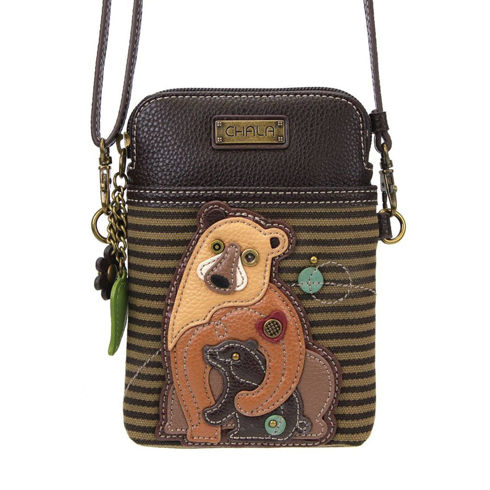 Chala Cellphone Crossbody - Two Bears - Olive Stripe