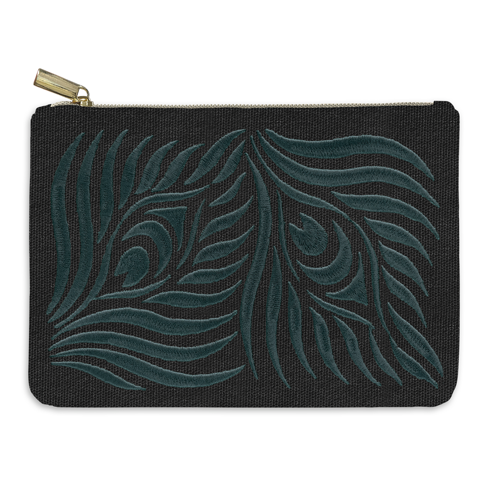 Punch Studio Embroidered Pouch - Nightshade Peacock Grid