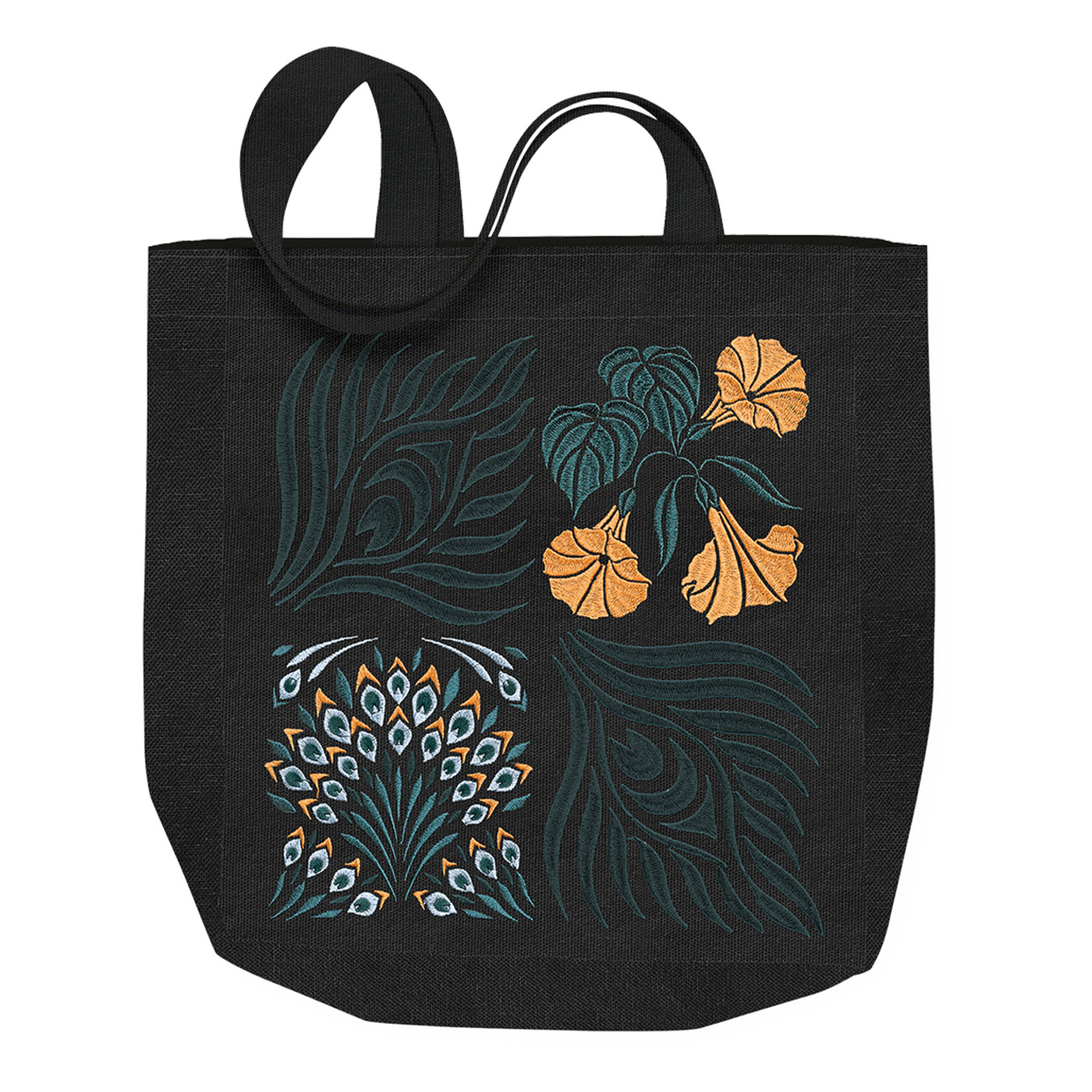 Punch Studio Embroidered Canvas Tote - Nightshade Grid