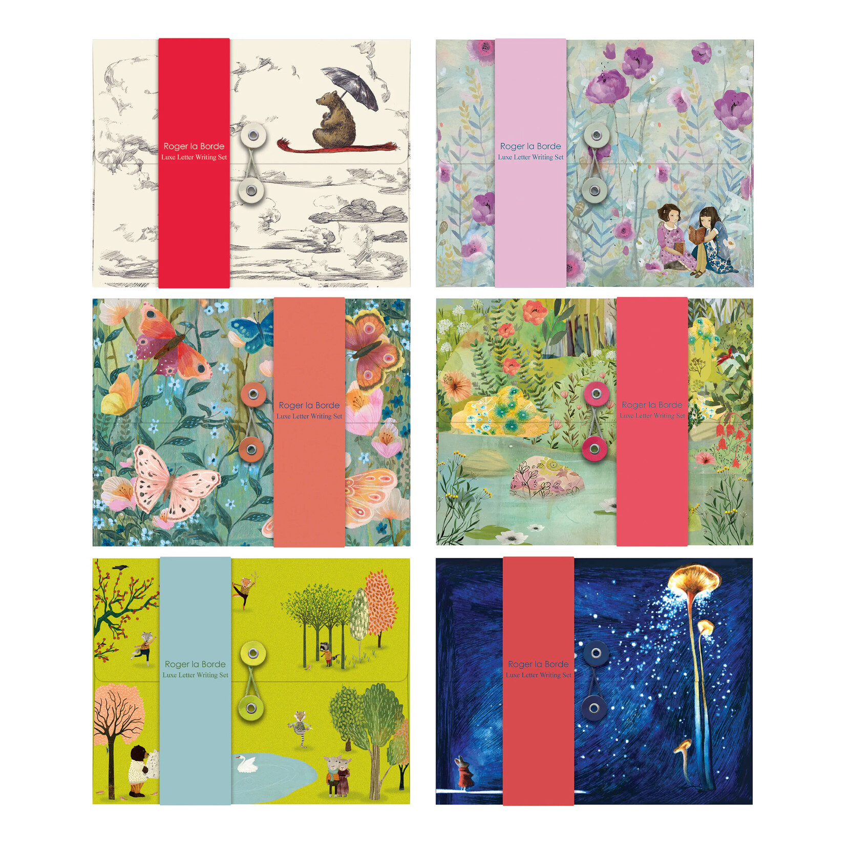 Roger La Borde Luxe Letter Writing Set - Flying Bear / Daydreamers / Dreamland Butterflies / Dreamland / Yoga in the Park / Cosmic Rabbit