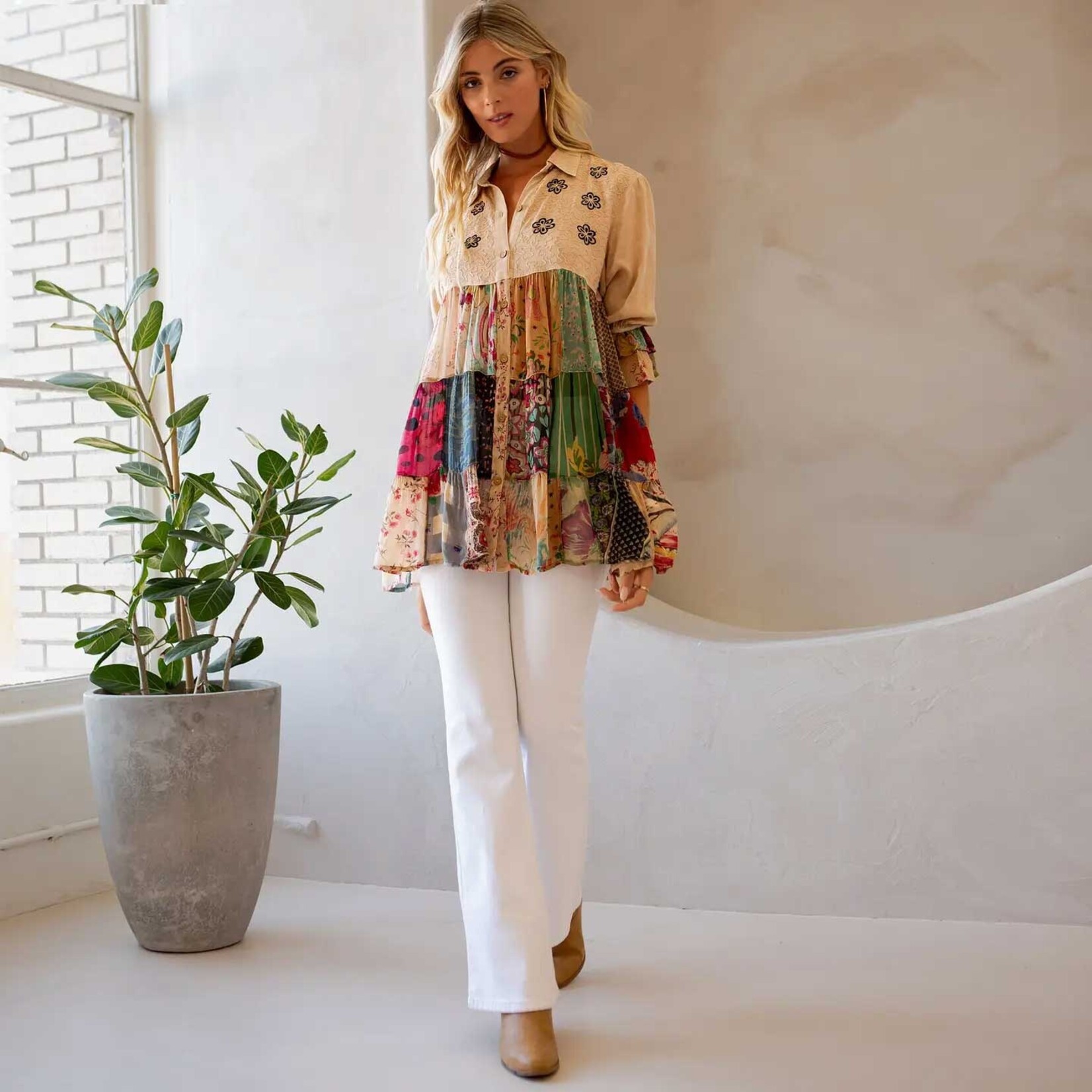 Young Threads Blouse Top - 3/4 Ruffle Sleeve