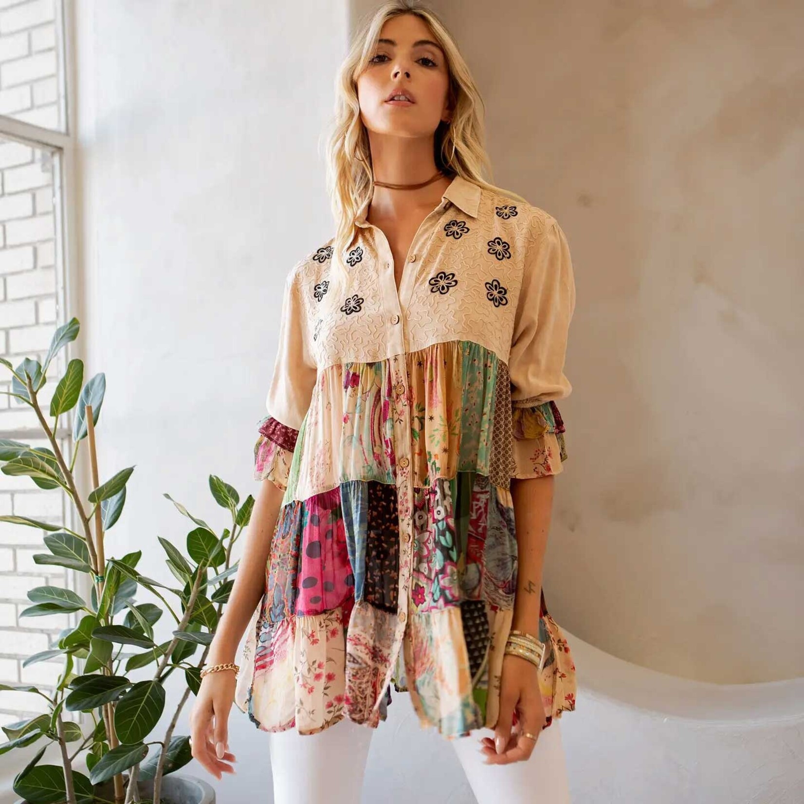 Young Threads Blouse Top - 3/4 Ruffle Sleeve
