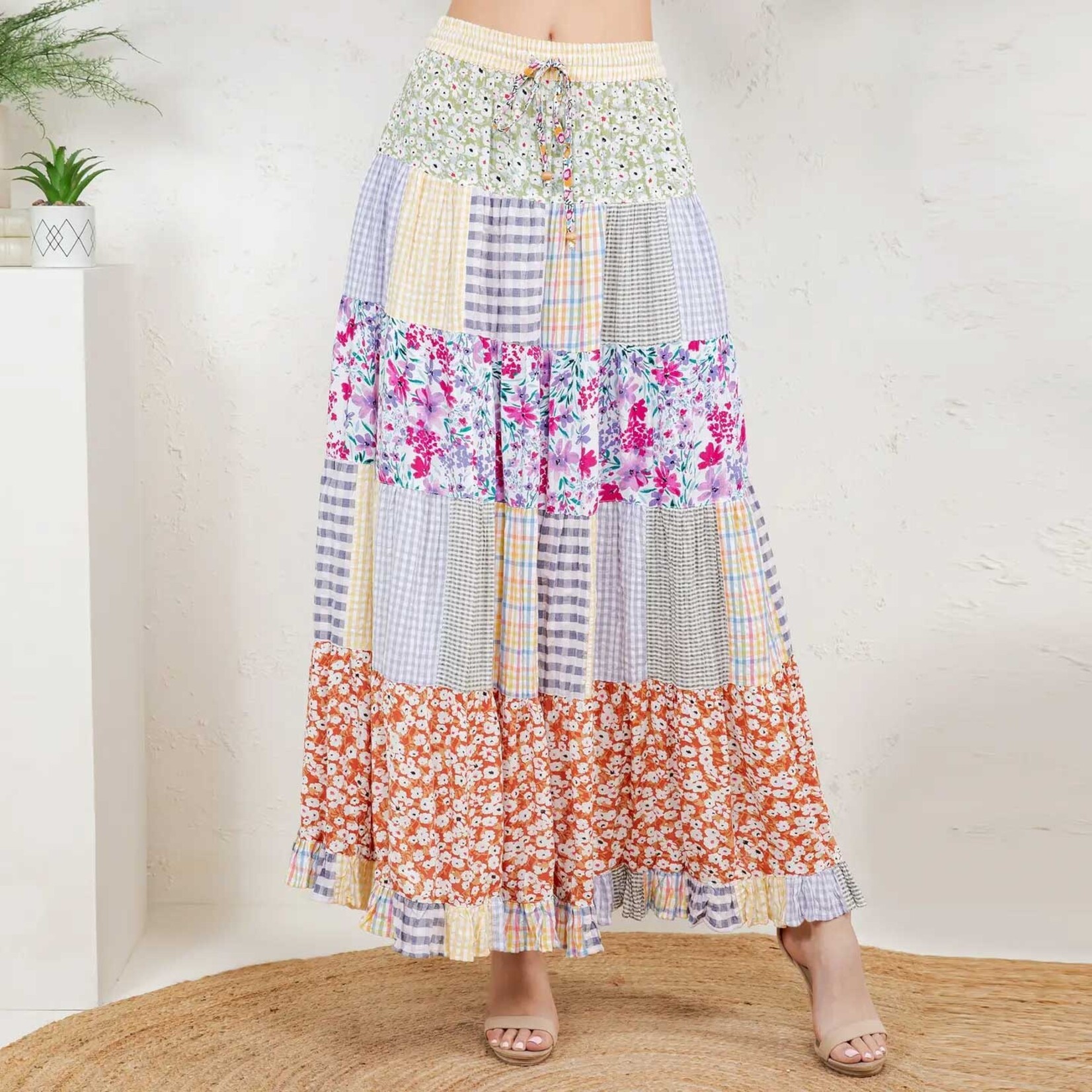 Young Threads Tiered Crinkle Boho Maxi Skirt