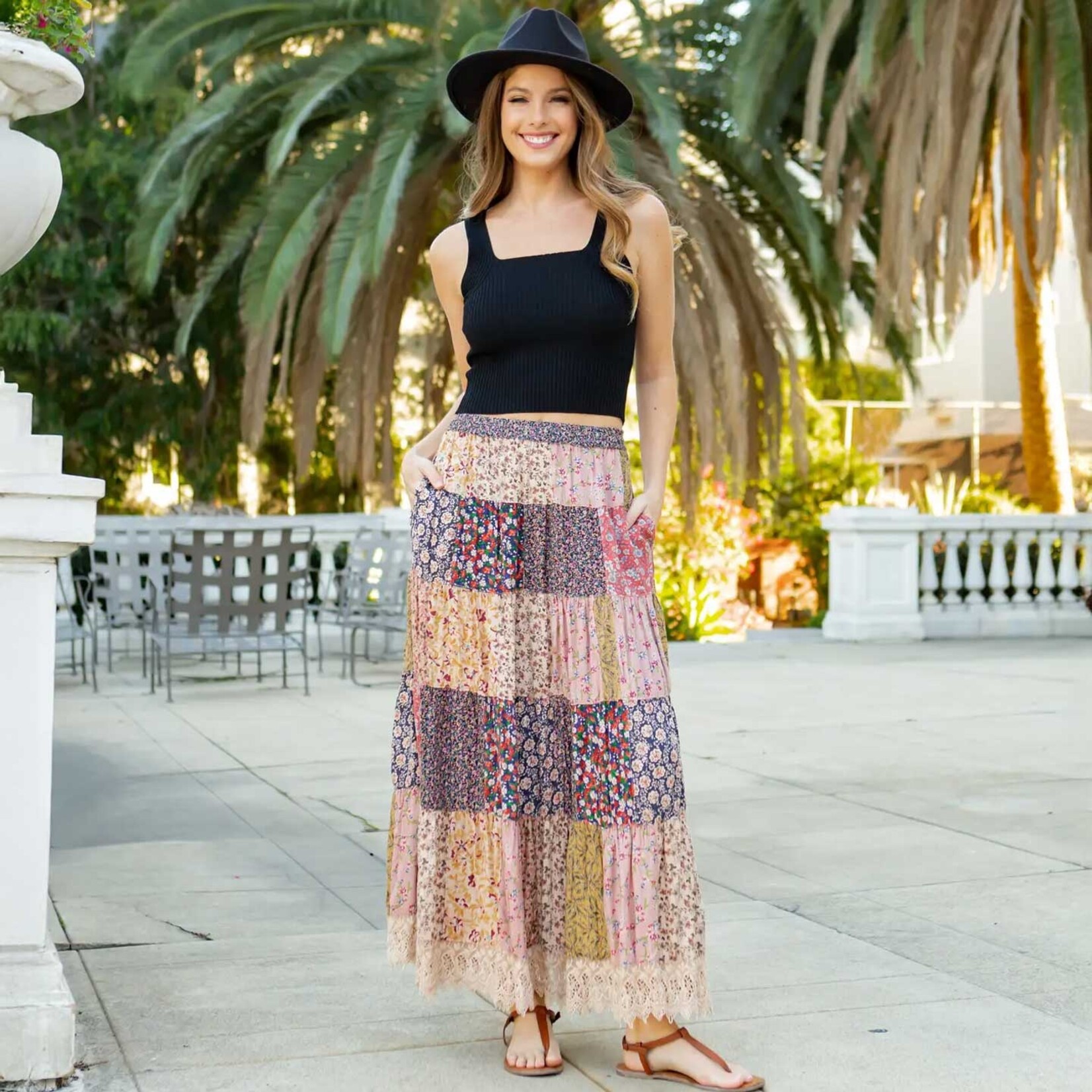 Young Threads Tiered Crinkle Boho Maxi Skirt
