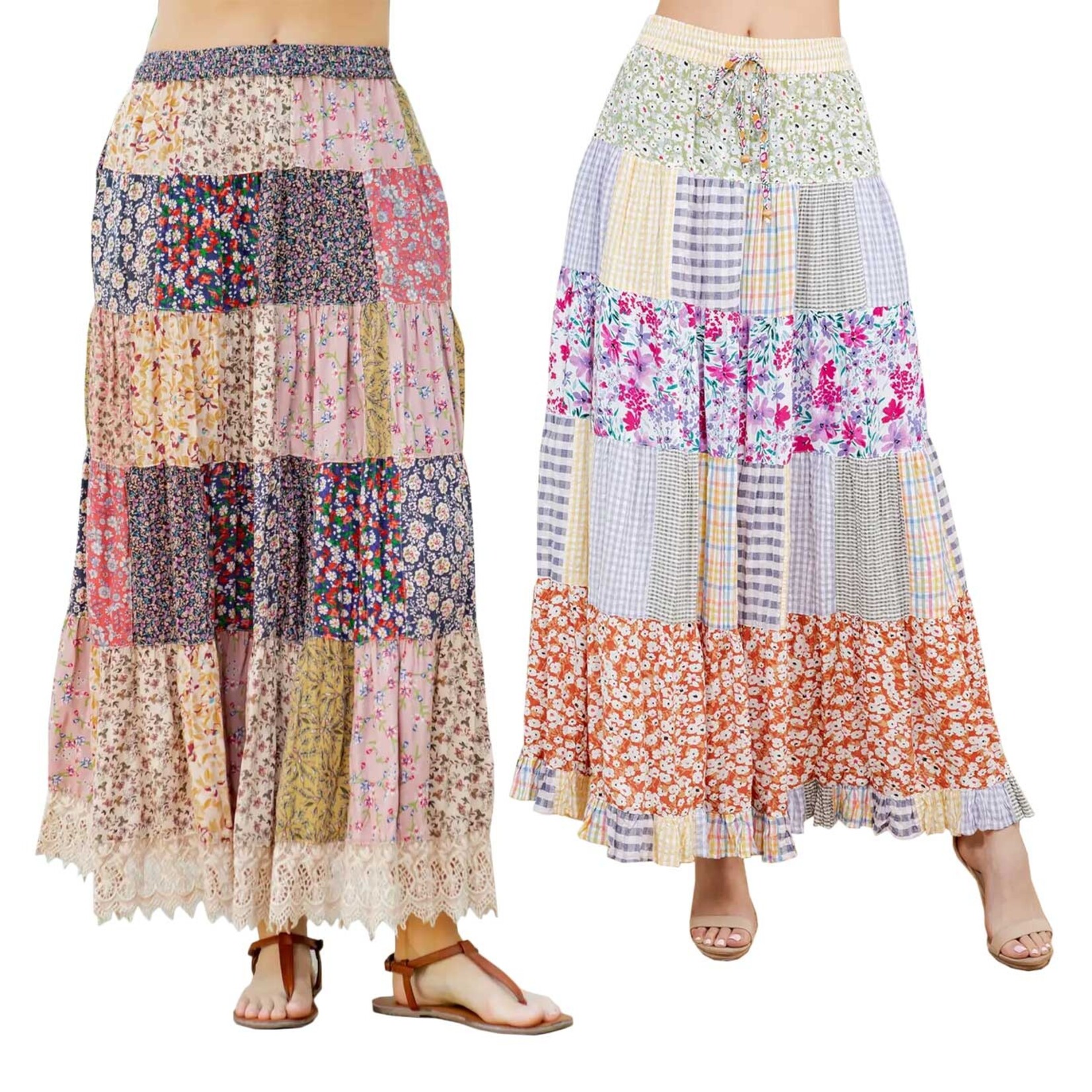 Young Threads Tiered Crinkle Boho Maxi Skirt