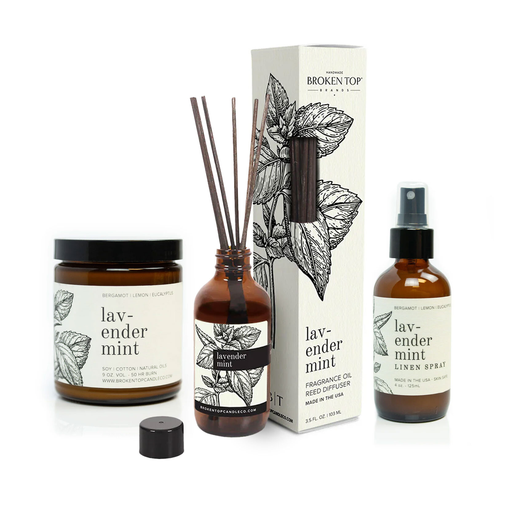 Broken Top Lavender Mint - Linen Spray | Reed Diffuser | Soy Candle