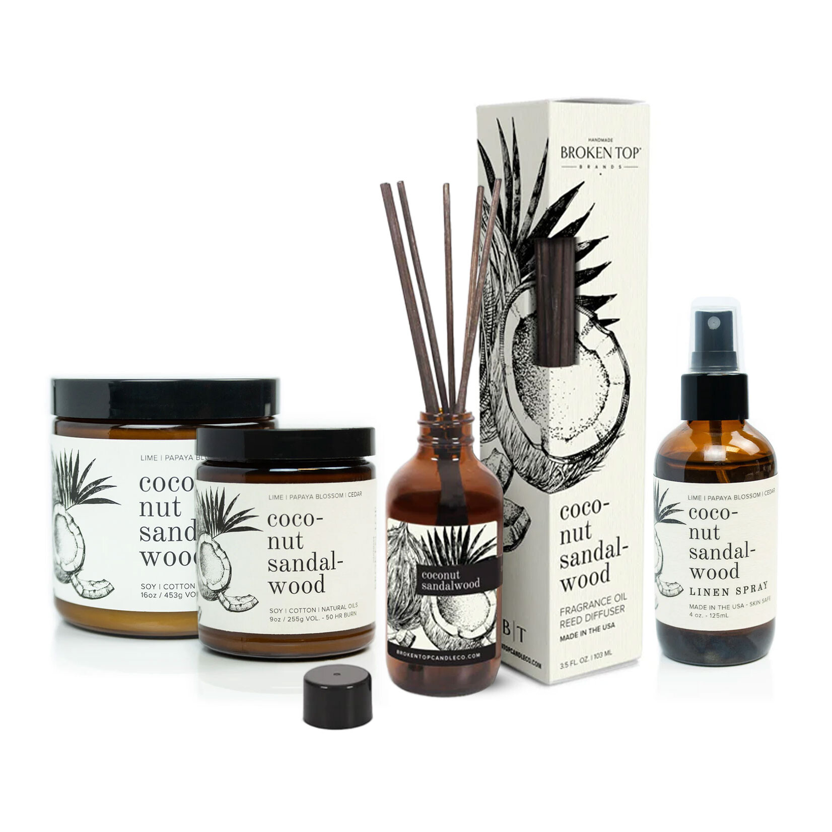 Broken Top Coconut Sandalwood - Linen Spray | Reed Diffuser | Soy Candle