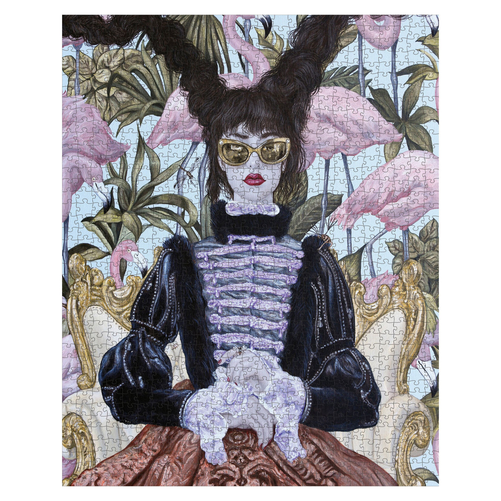 Pomegranate Jigsaw Puzzle - Girl with Pink Flamingos by Carlos Gámez de Francisco (1000-Piece)