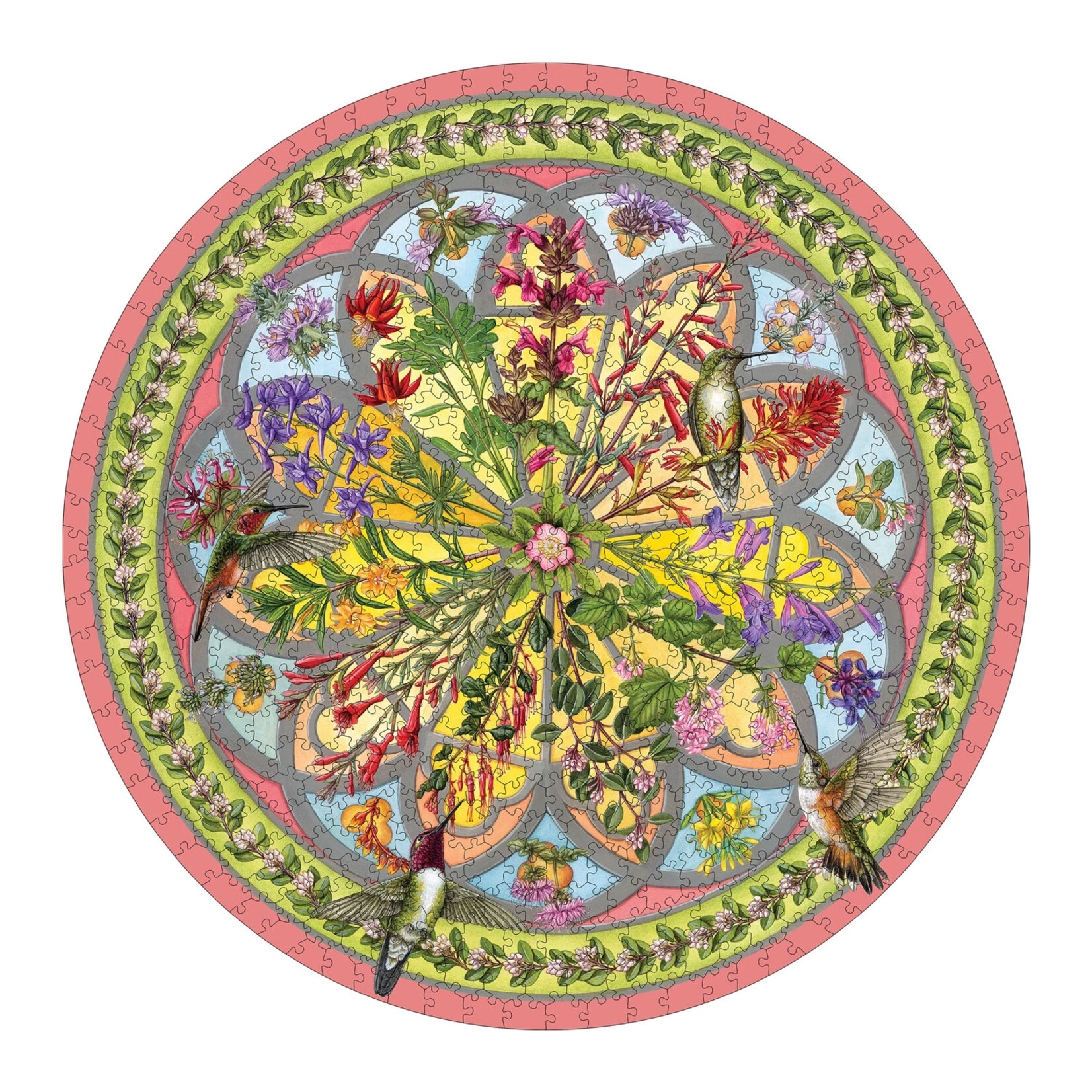 Pomegranate Circular Jigsaw Puzzle - Floral Compass by Erin E. Hunter (500-Piece)