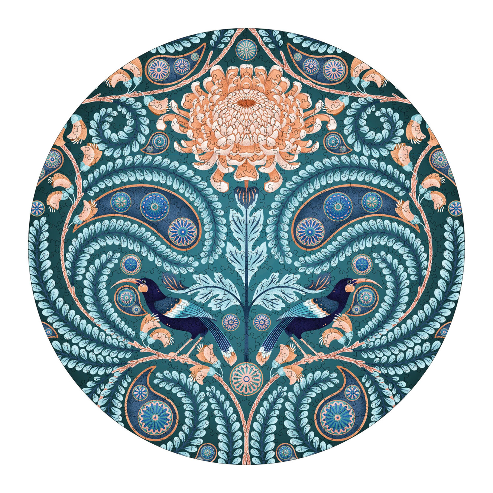 Pomegranate Circular Jigsaw Puzzle - Huia and Chrysanthemum by Catherine Marion (500-Piece)