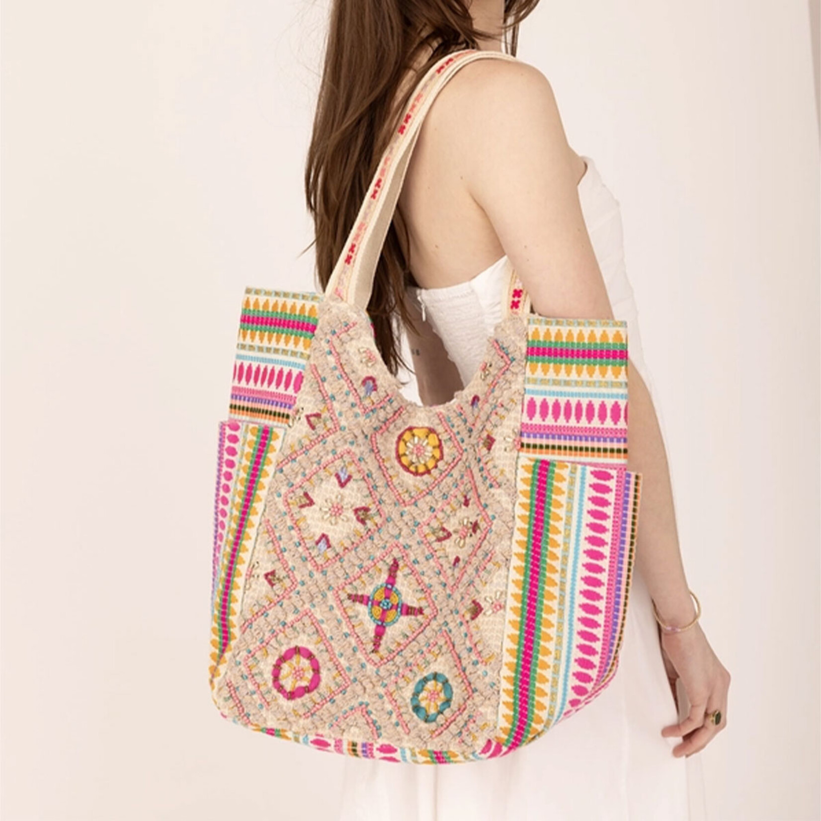 Jen & Co. Eunice Large Contrast Cotton Tote