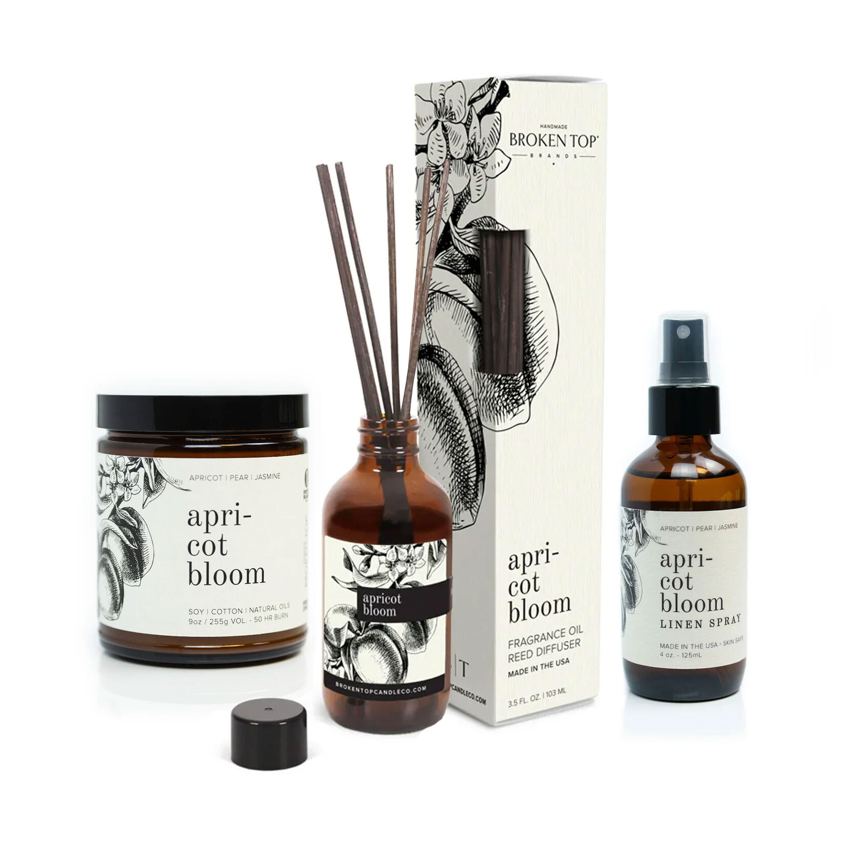 Broken Top Apricot Bloom - Linen Spray | Reed Diffuser | Soy Candle