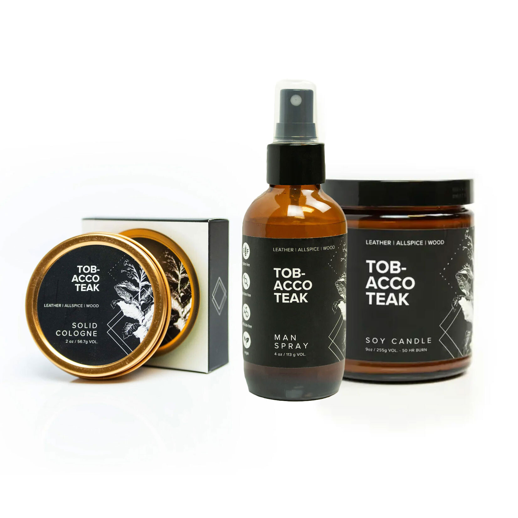 Broken Top Tobacco Teak - Solid Cologne | Body & Room Spray | Soy Candle