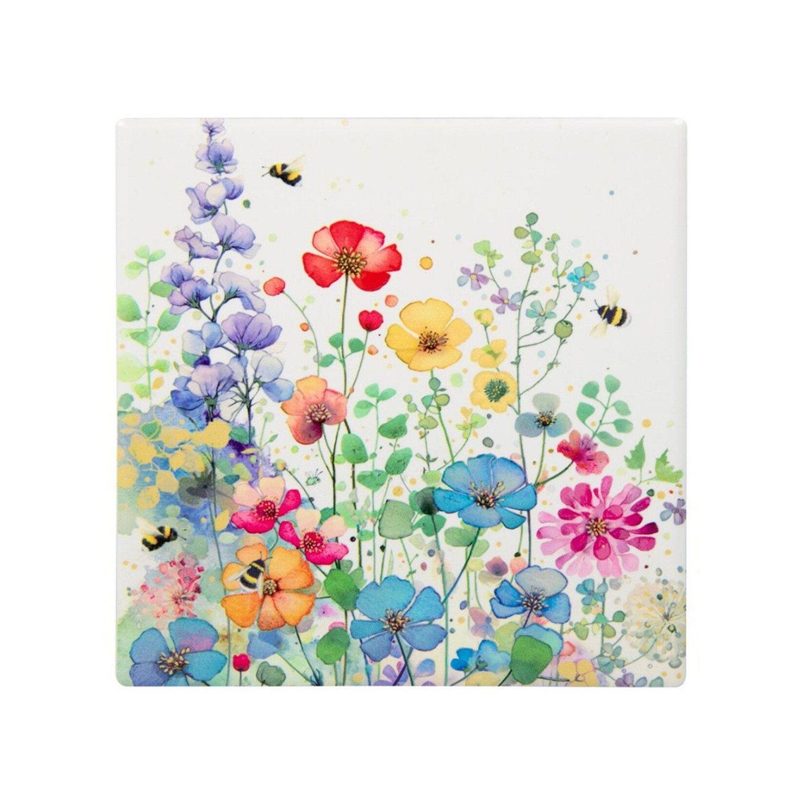 Bug Art Ceramic Coaster - Bees & Spring Flowers