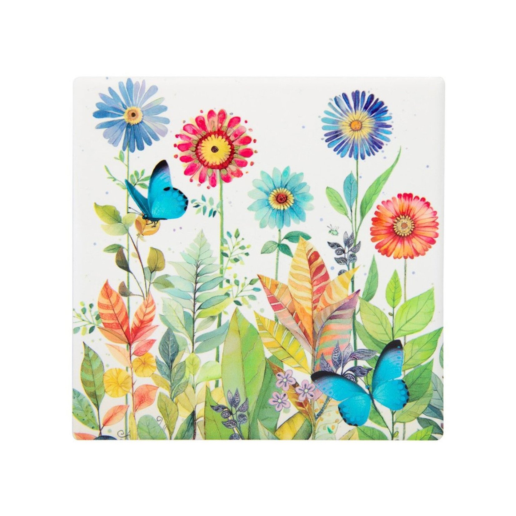 Bug Art Ceramic Coaster - Butterflies & Daisies