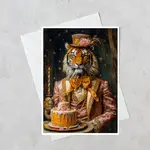 Salty Alyce Card - Tiger with Pink Tiered Cake (Blank Inside)
