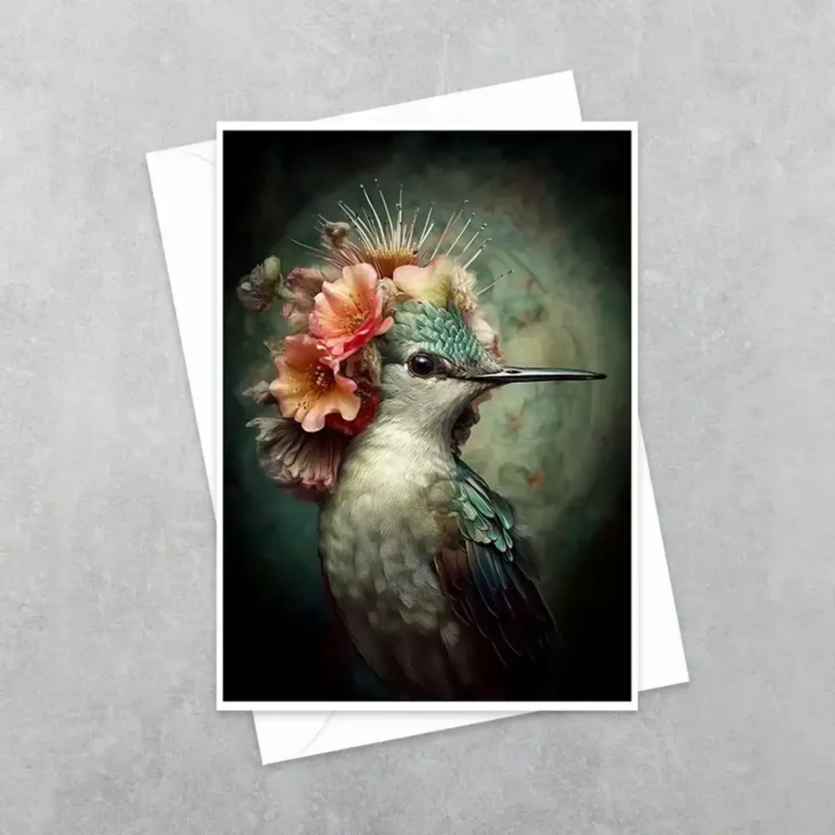 Salty Alyce Greeting Card - Hummingbird with Pink Flowers