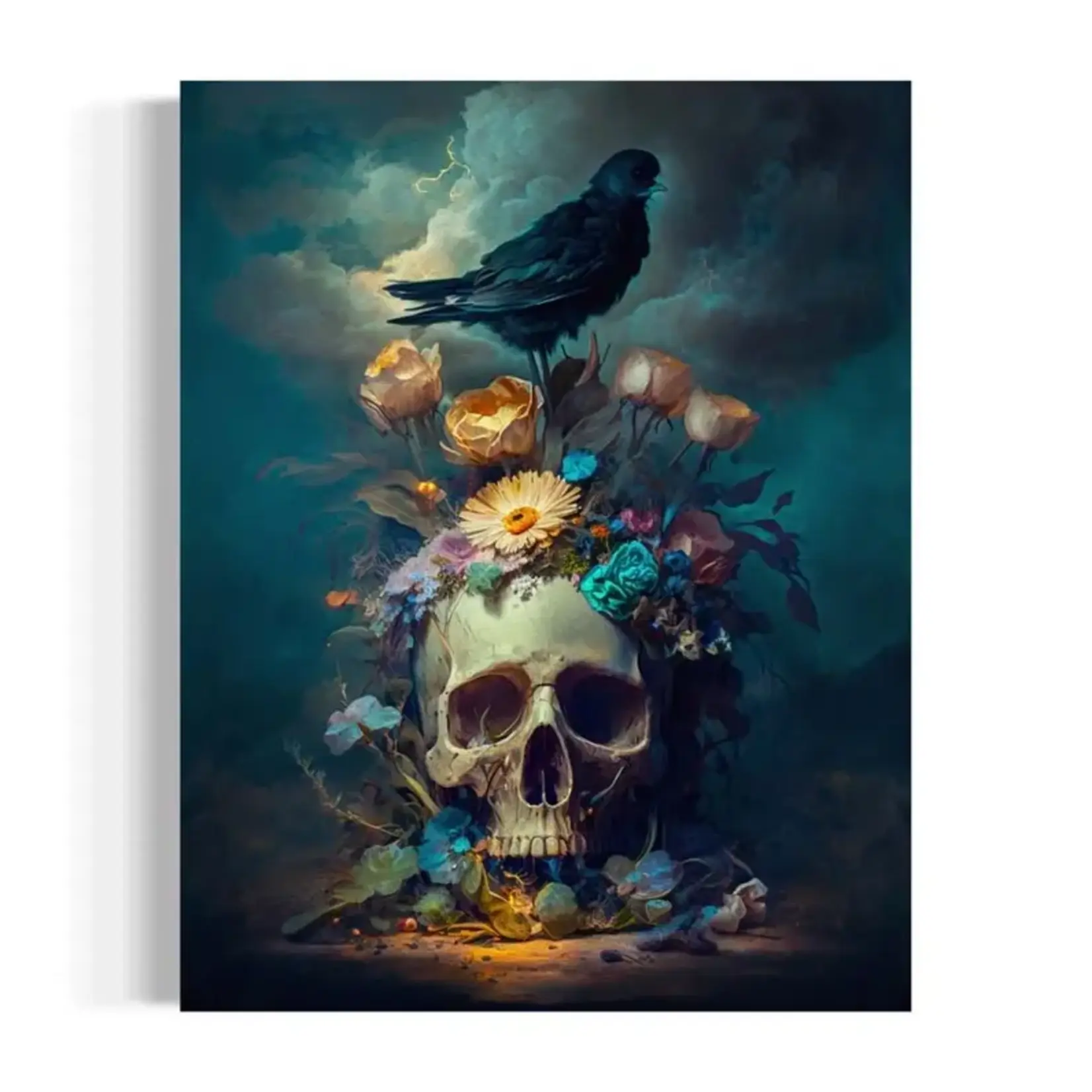 Salty Alyce Wall Decor - Skull With Flowers and Raven