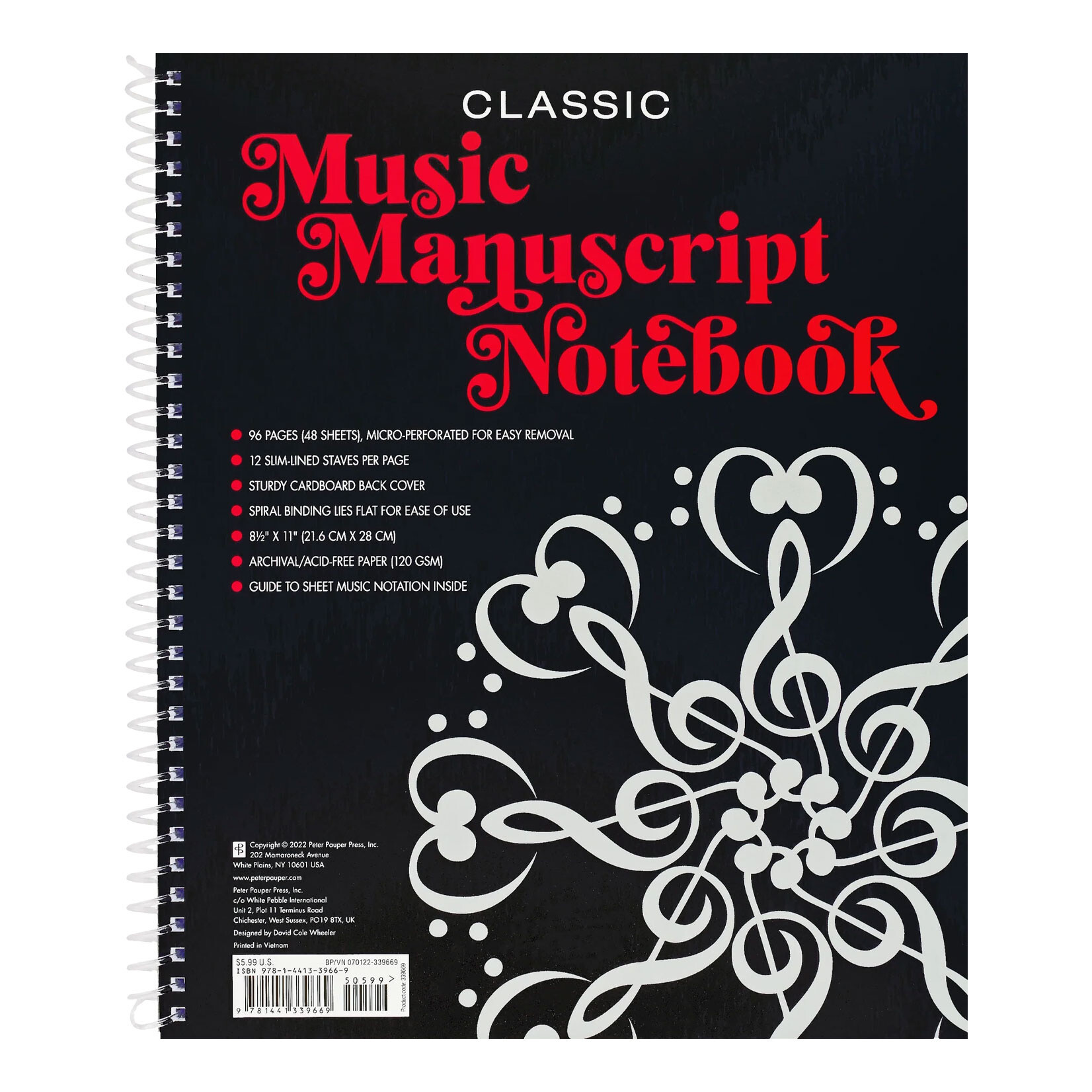 Peter Pauper Press Music Manuscript Notebook - Regular Staff