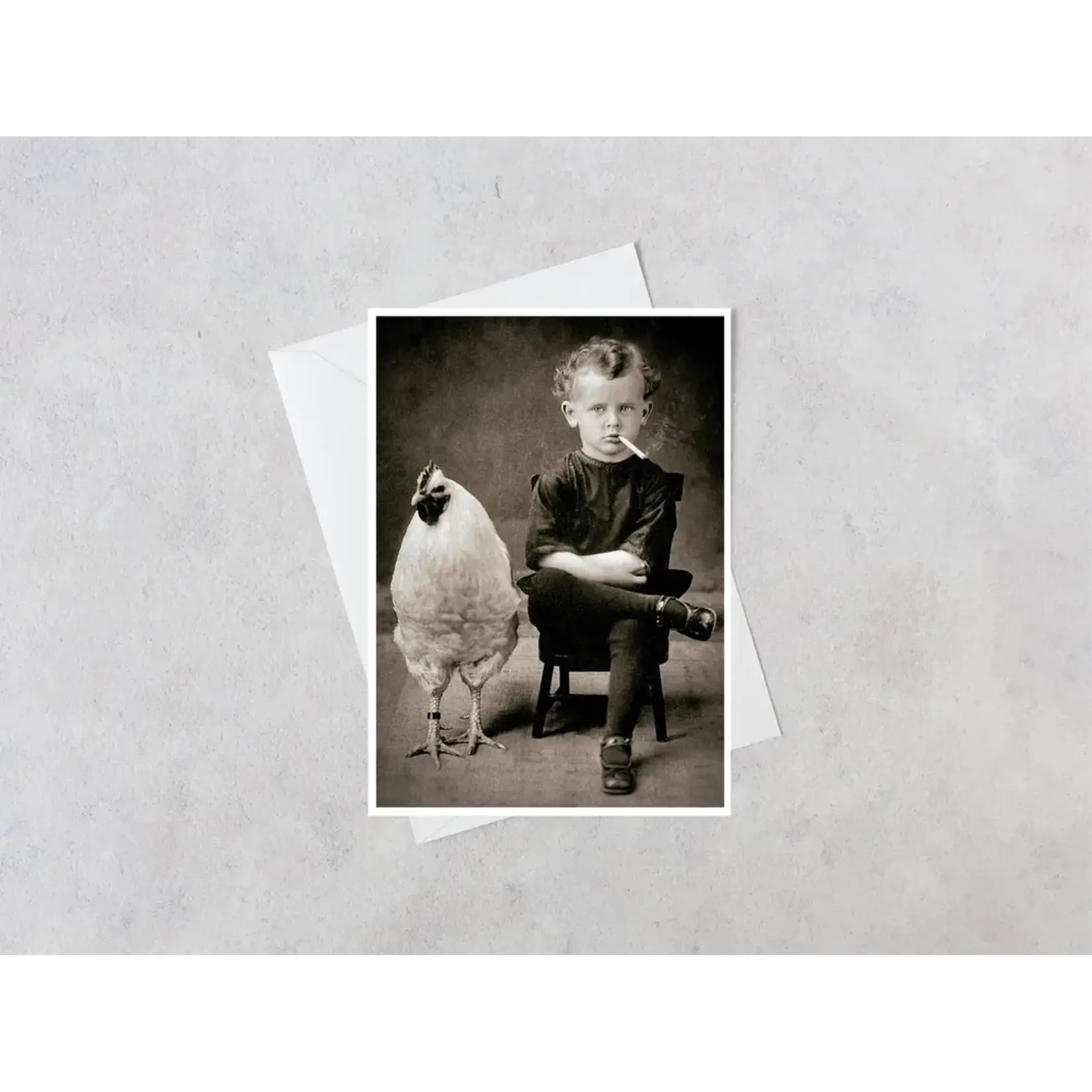 Salty Alyce Greeting Card - Smoking Boy with Chicken