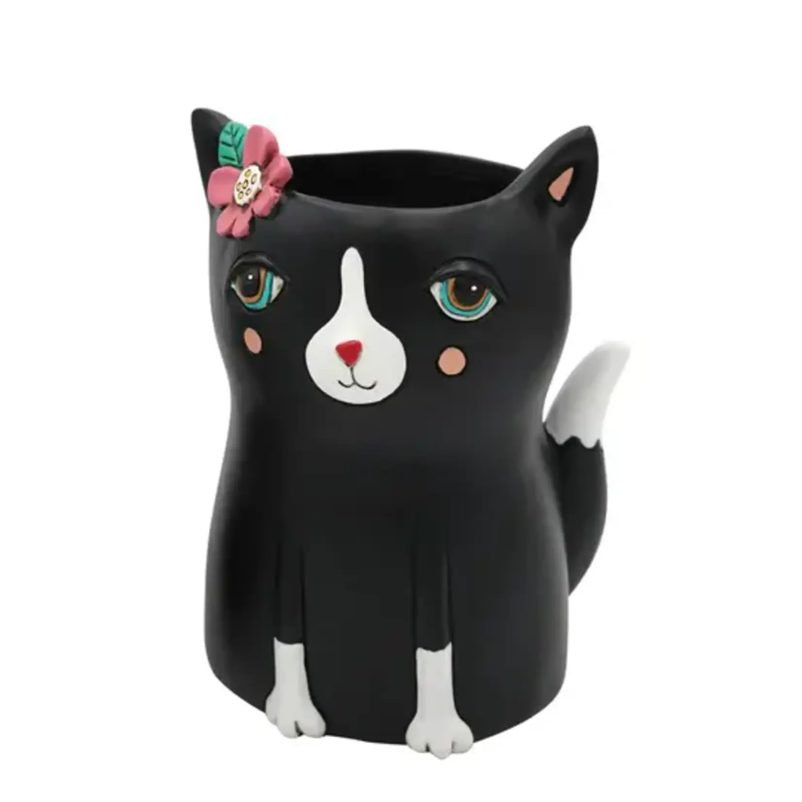 Allen Designs Medium Hand-Painted Planter - Black Cat