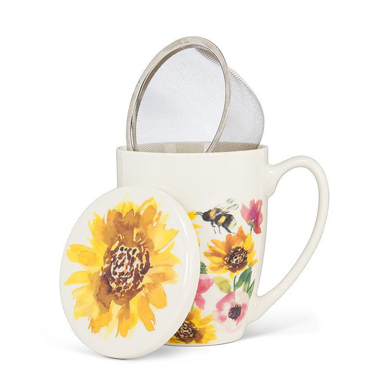 Abbott Covered Mug & Strainer - Sunflowers & Bees