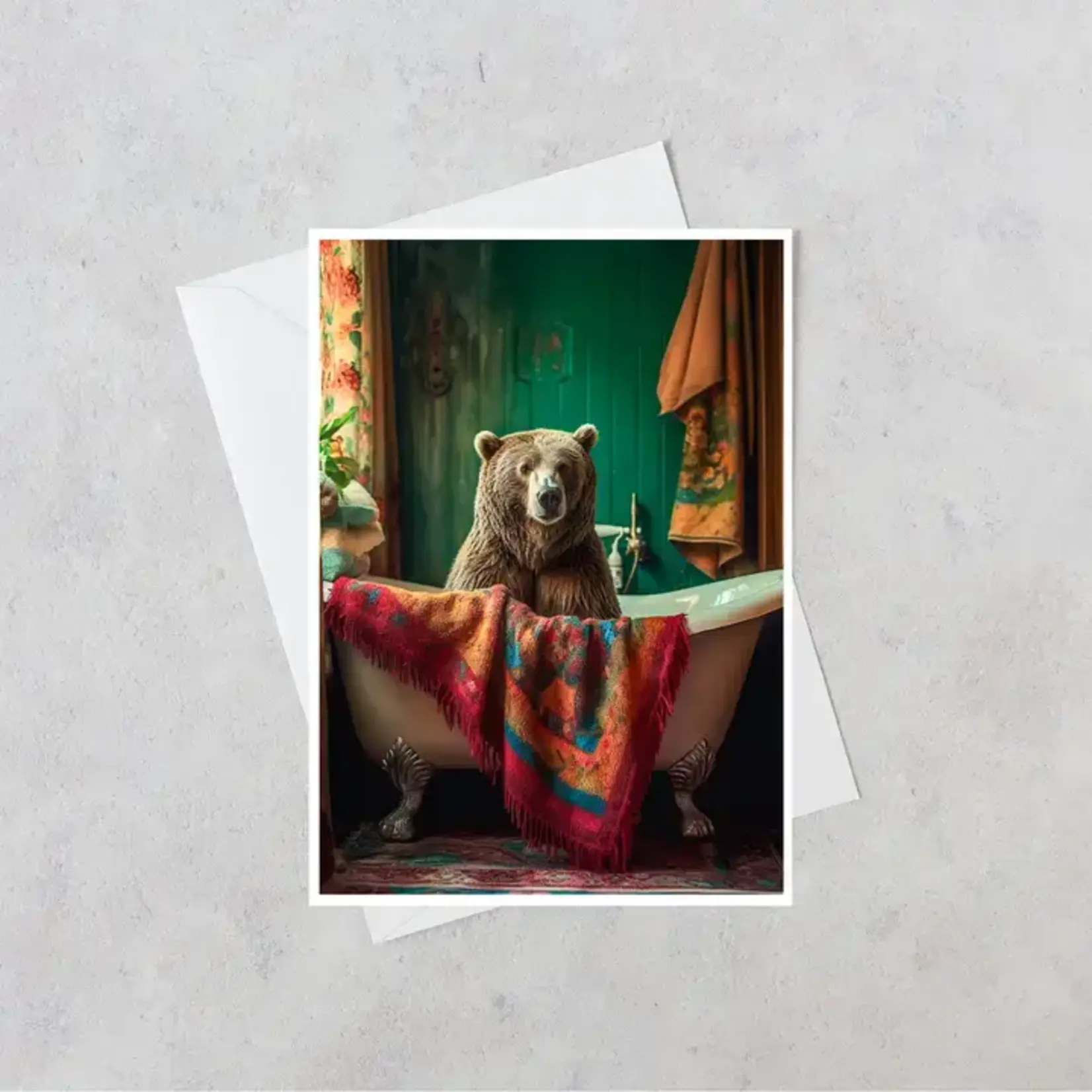 Salty Alyce Greeting Card - Bear in the Bathtub with Pendleton