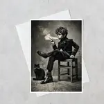 Salty Alyce Greeting Card - Smoking Boy with Black Cat