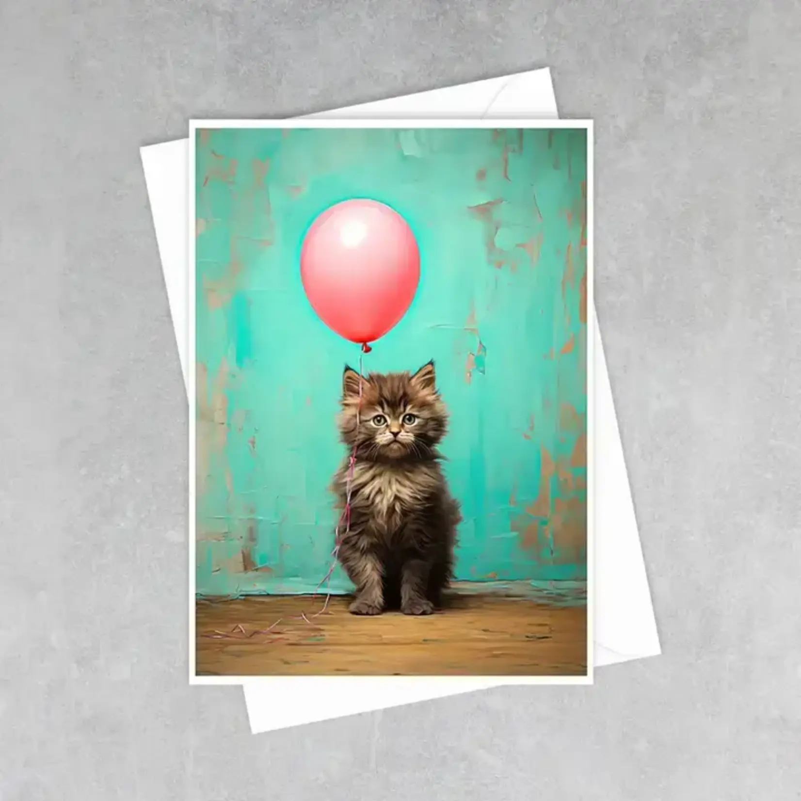 Salty Alyce Greeting Card - Birthday Party Kitty with Balloon