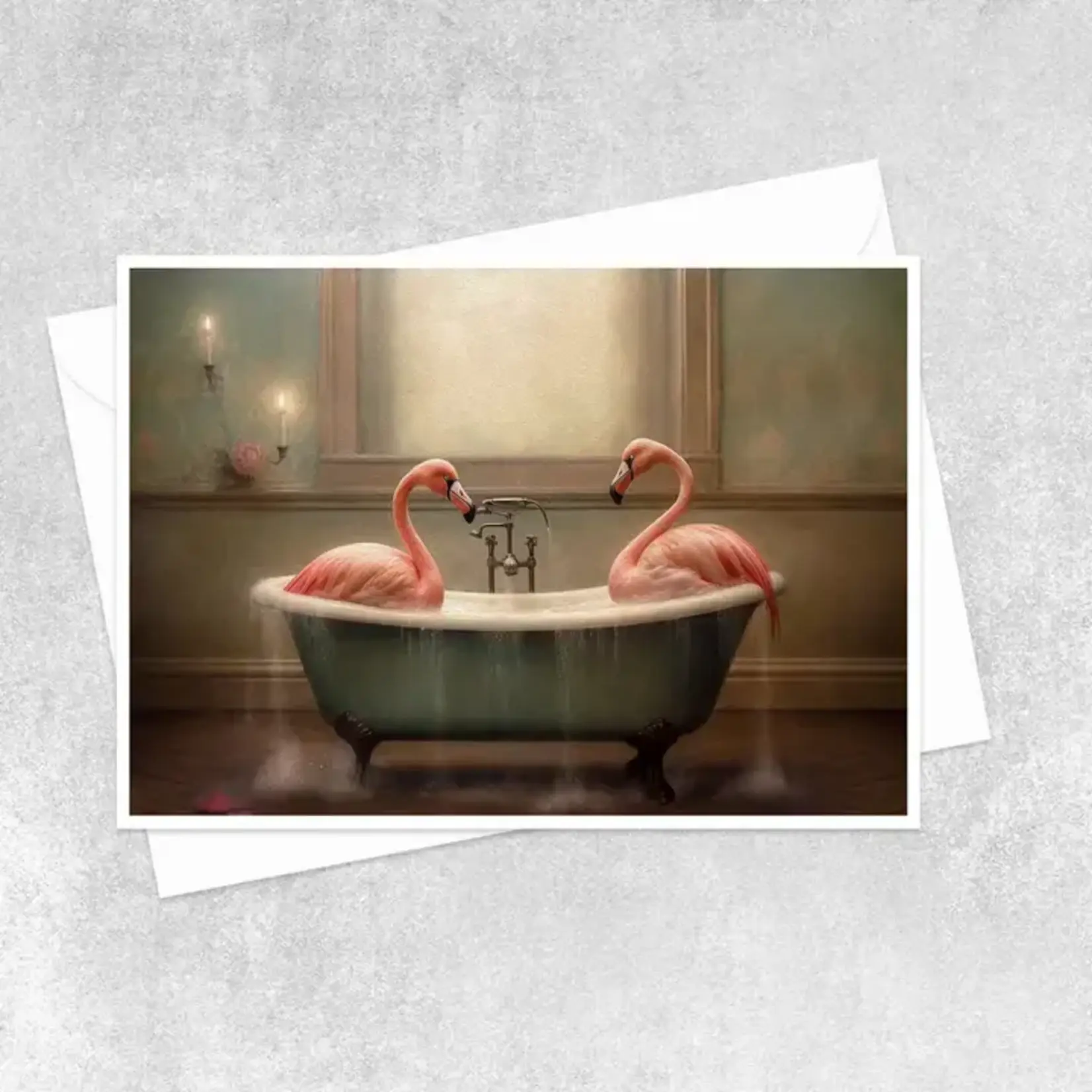 Salty Alyce Greeting Card - Pink Flamingo in Bathtub