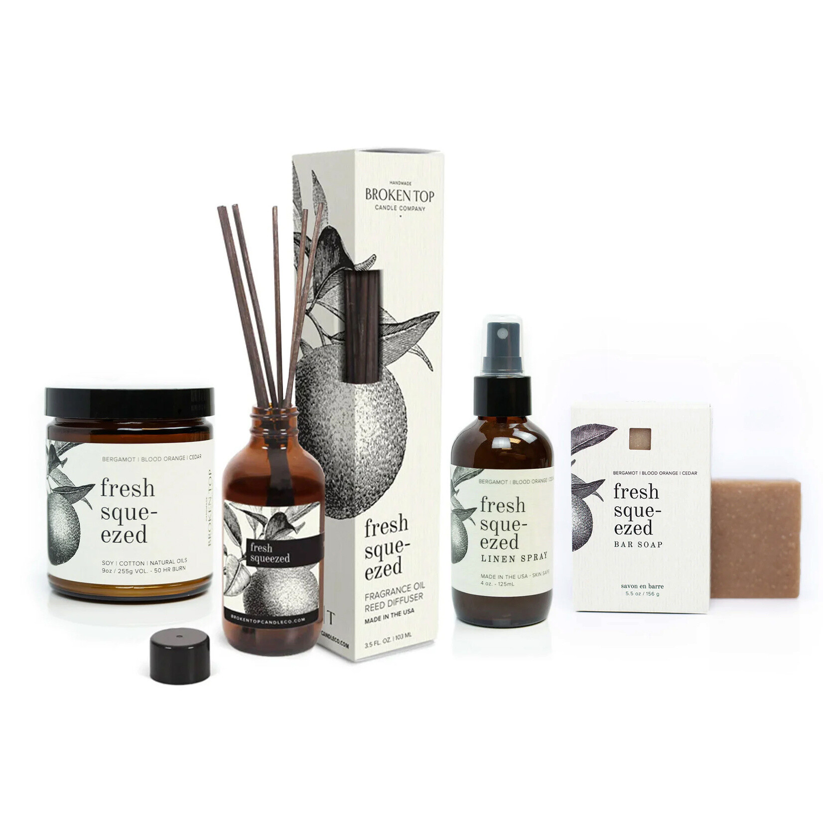 Broken Top Fresh Squeezed - Linen Spray | Reed Diffuser | Soy Candle | Bar Soap