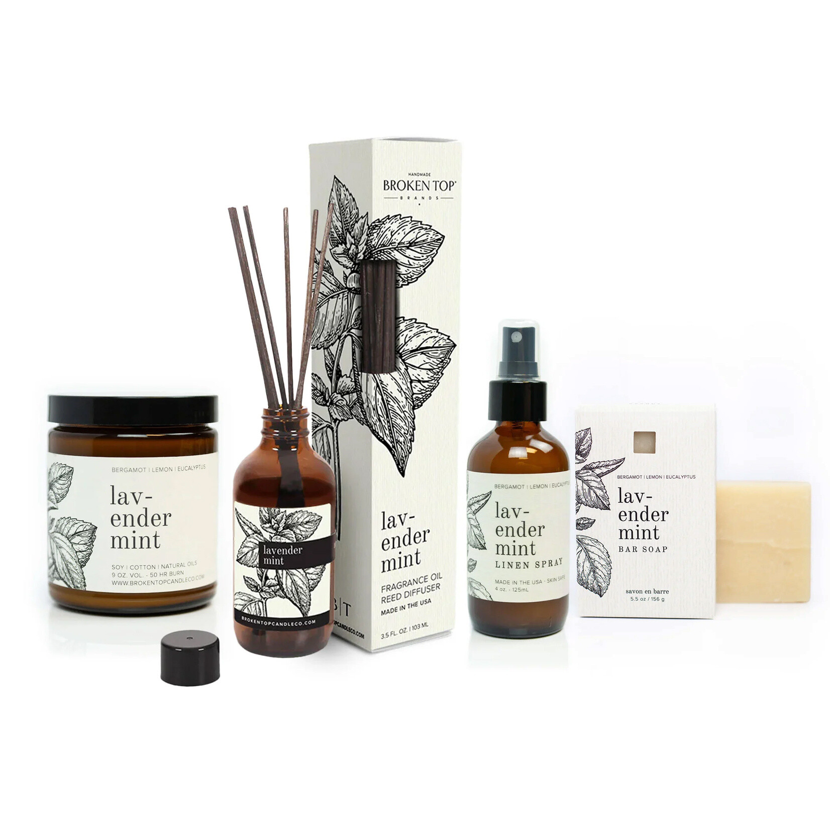 Broken Top Lavender Mint - Linen Spray | Reed Diffuser | Soy Candle | Bar Soap