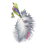 Inge - Glass Bird Clip - Fancy Tail Feathers - 9.25"