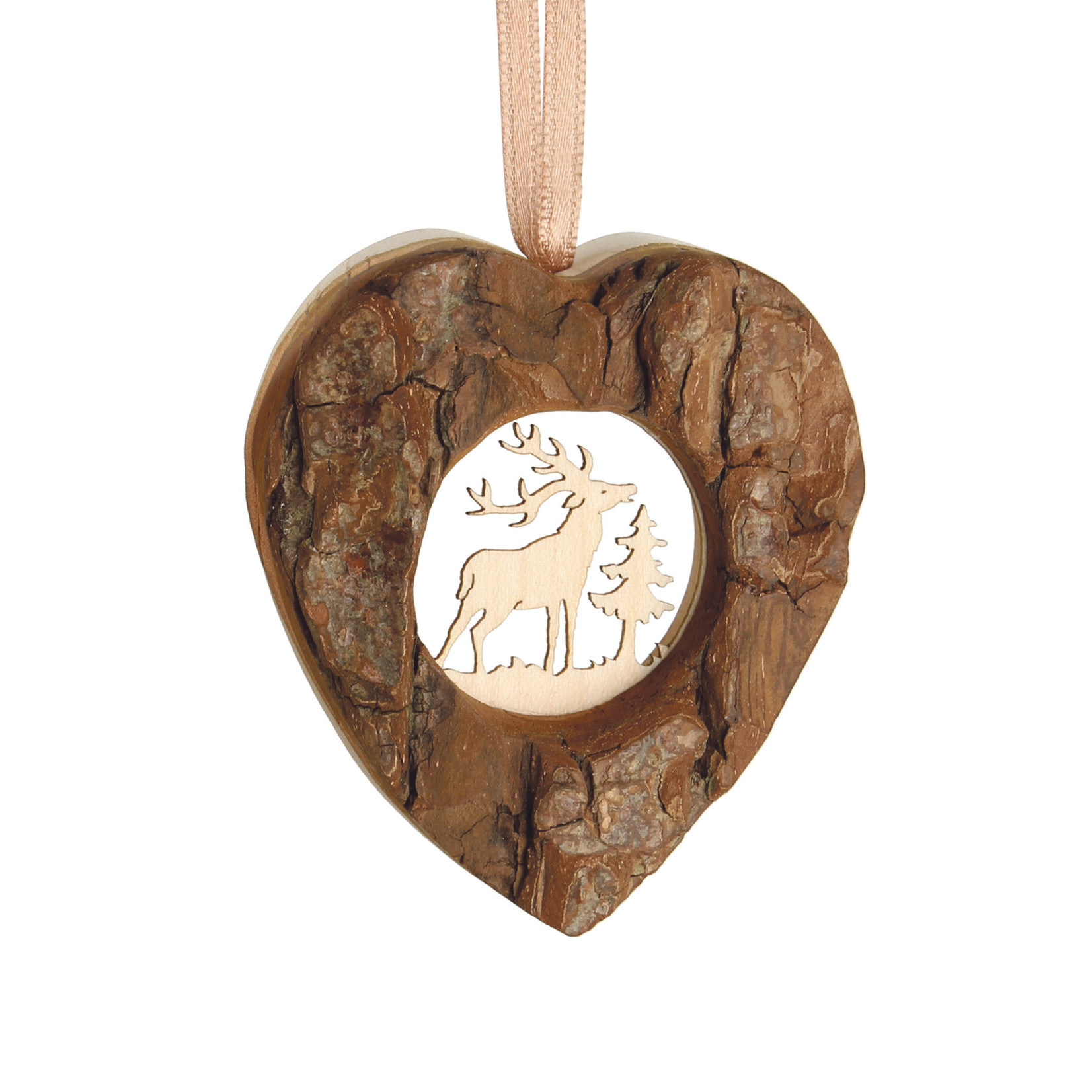 Waldfabrik Ornament Heart Bark - Deer