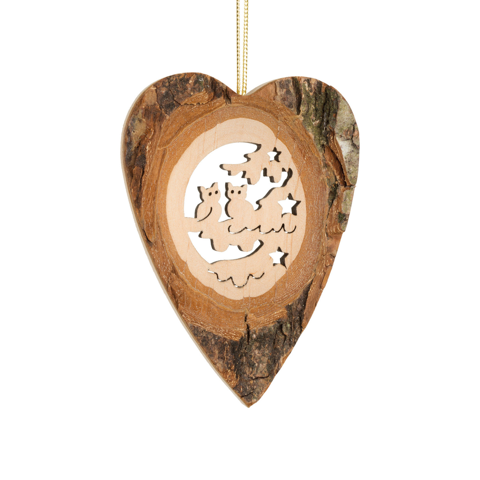 Waldfabrik Ornament Heart Bark - Owls in Tree