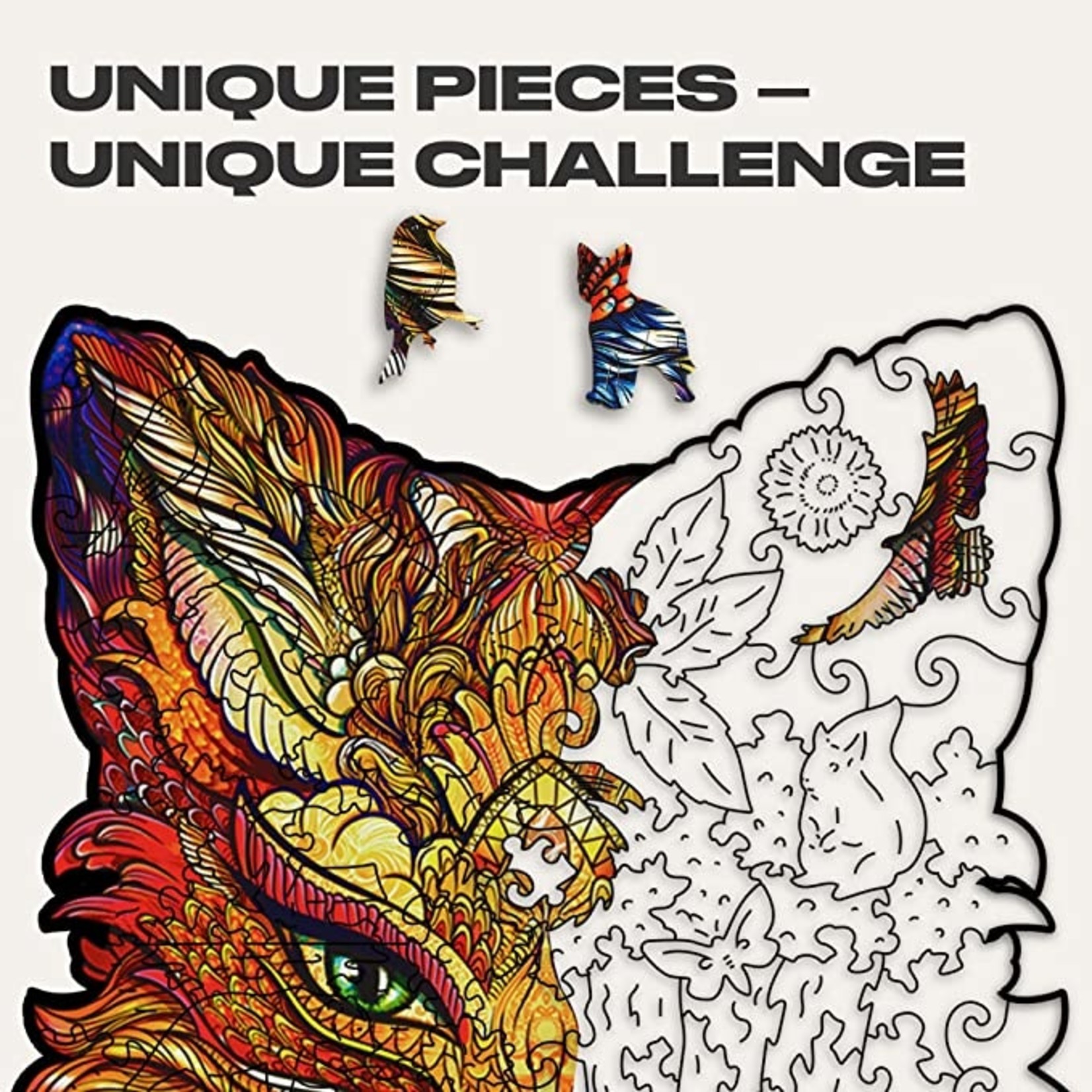 Unidragon Wood Puzzle - Fiery Fox Head -