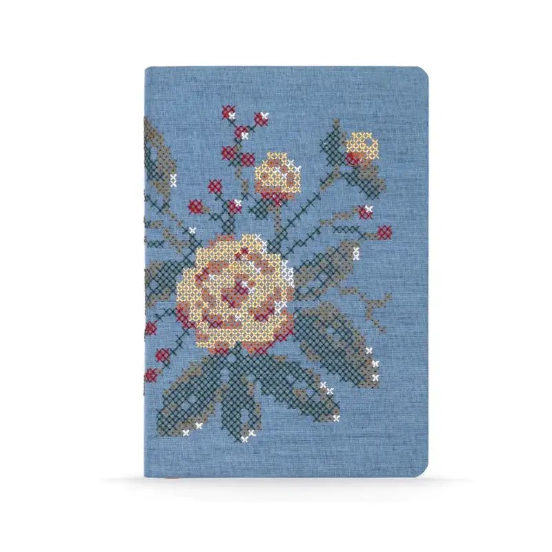 Notebook,  Embroidered - Cross Stitch Flowers