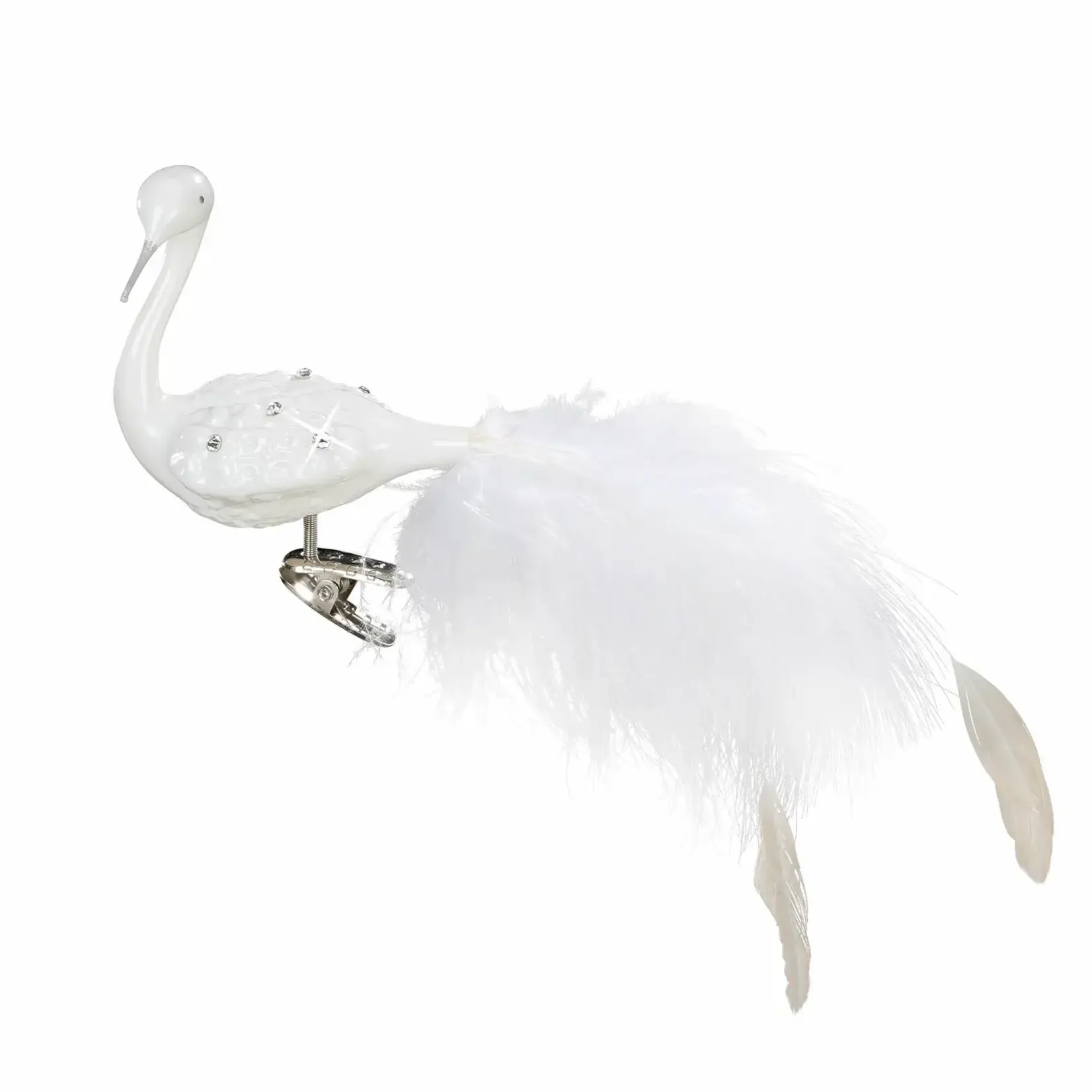 Inge - Glass Clip Bird - Peacock Gracefulness - White