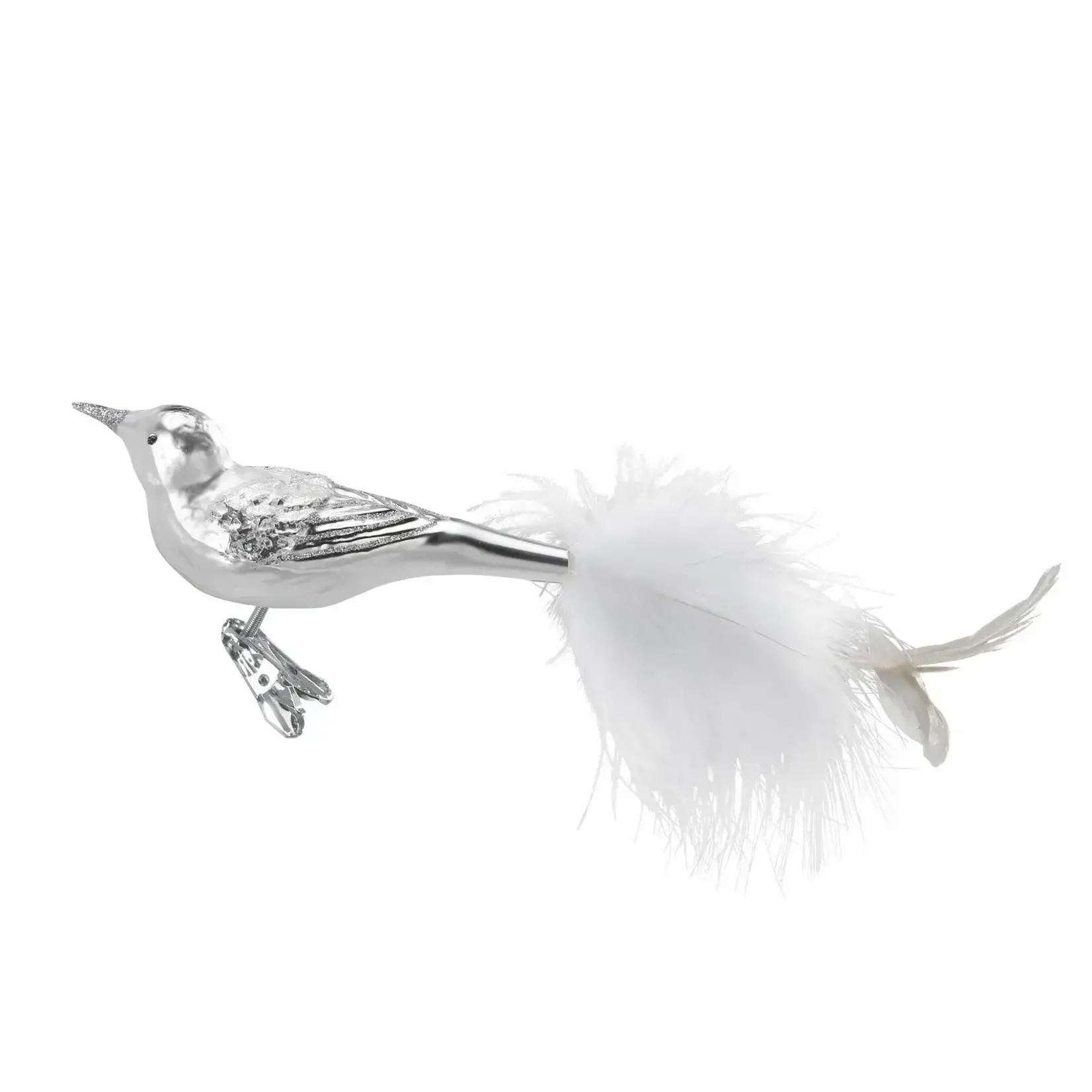 Inge - Glass Clip Bird - White Feathers 4.4"
