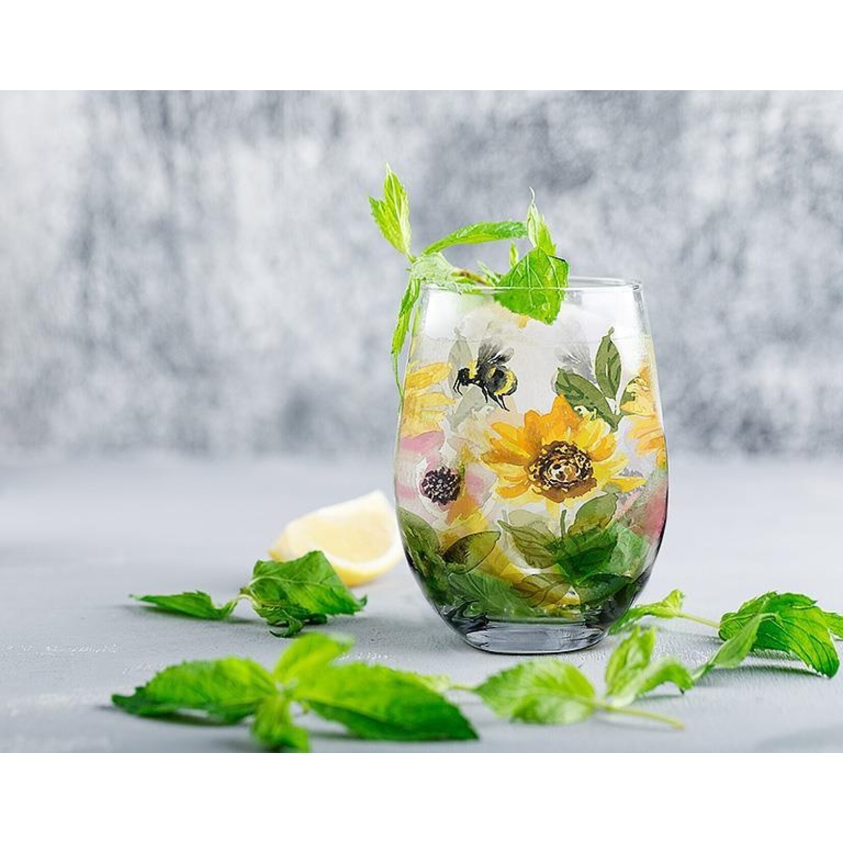 Abbott Stemless Wine Glass - Sunflowers & Bees