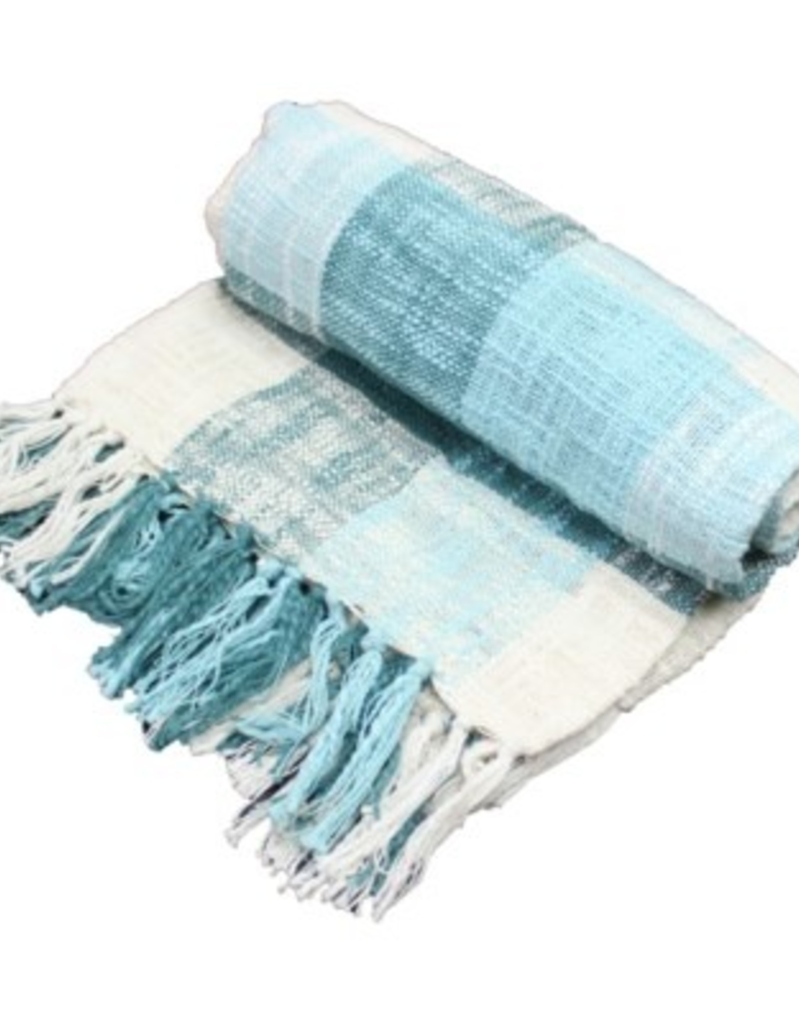 Fab Styles Throw Fab Styles Linen Look Aqua/White 50x60