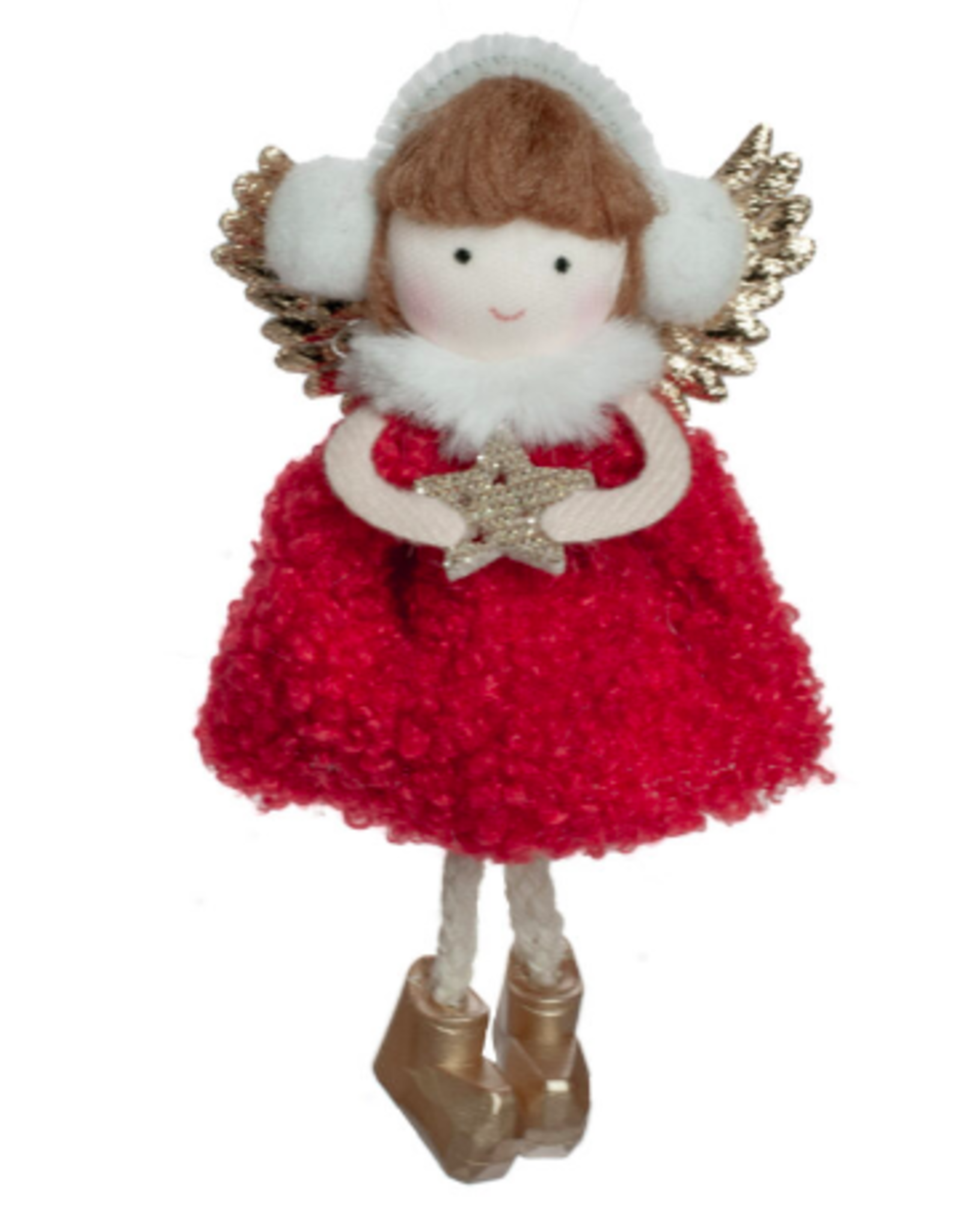 Xmas Starlight Red/Gold Fabric Hanging Angel Girl 5” DK1238R
