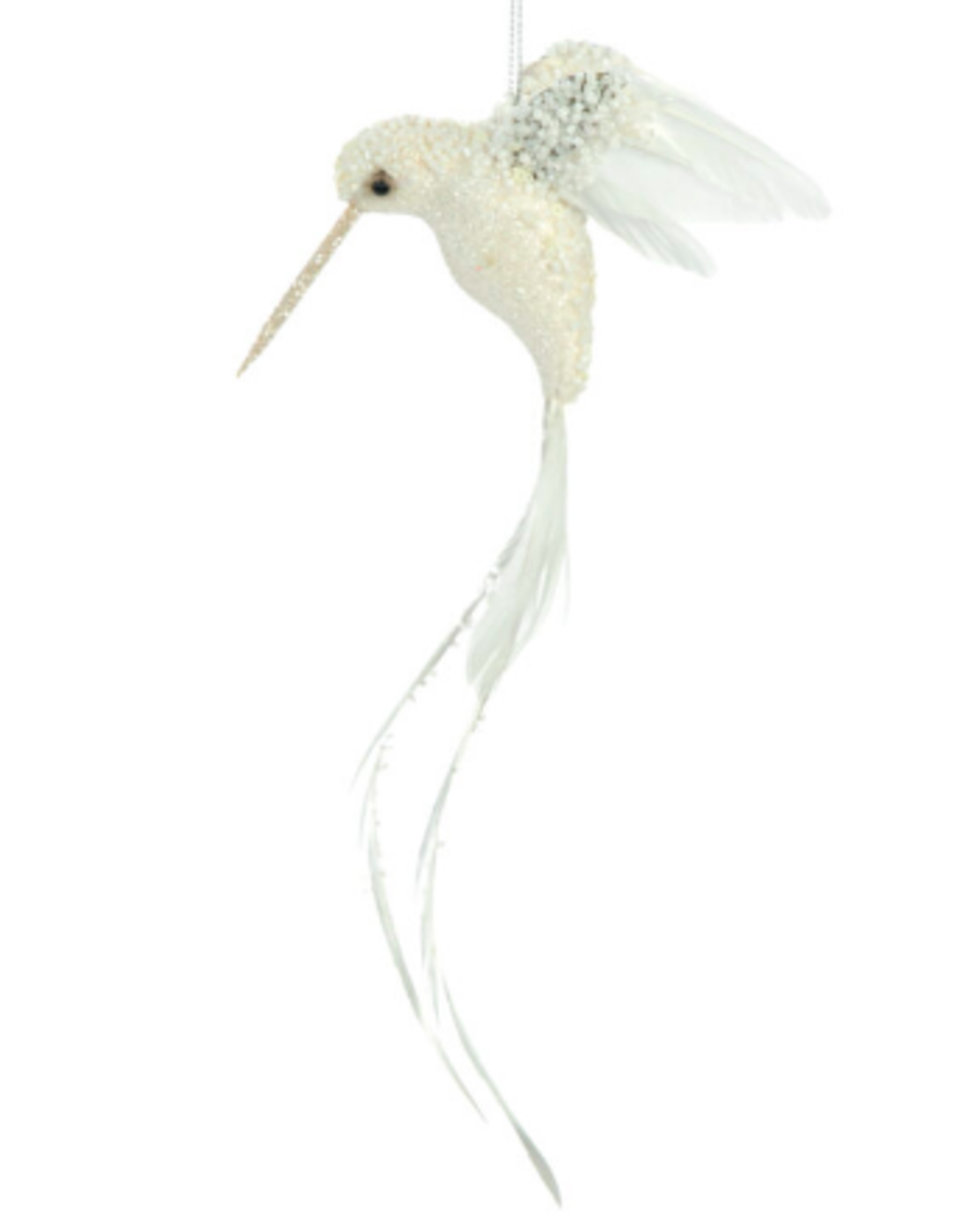 Xmas Starlight White Feather Glittered Hummingbird 10.5 ” DK1051W