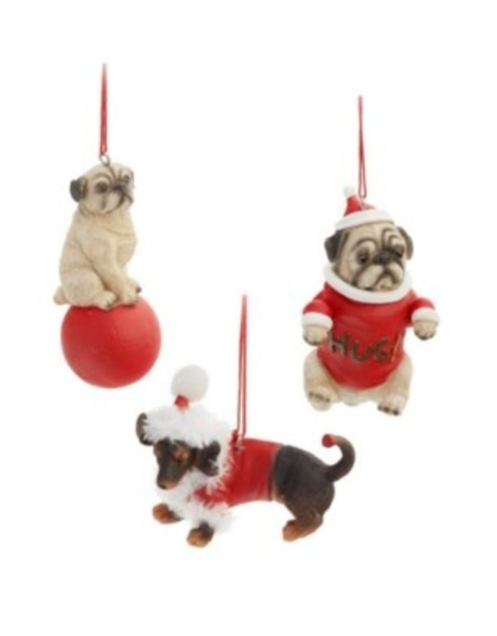 Xmas PC Ornament Dogs Red 3 Assorted 3940260