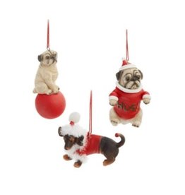 Xmas PC Ornament Dogs Red 3 Assorted 3940260