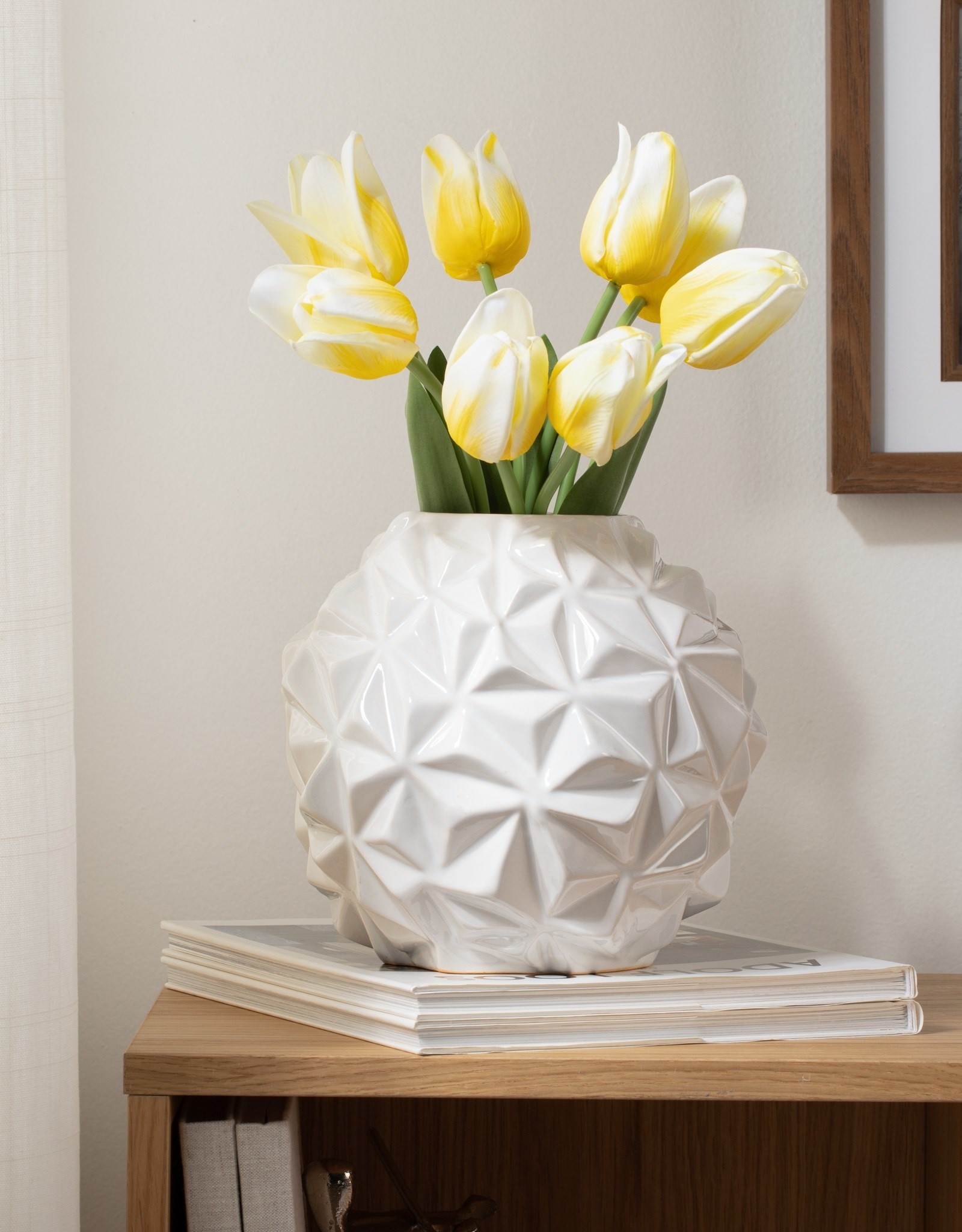 Vase T&T Crumple Ball Ceramic White  7.25" D