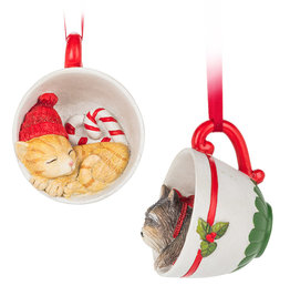 Xmas Abbott Ornament Dog & Cat In Teacup