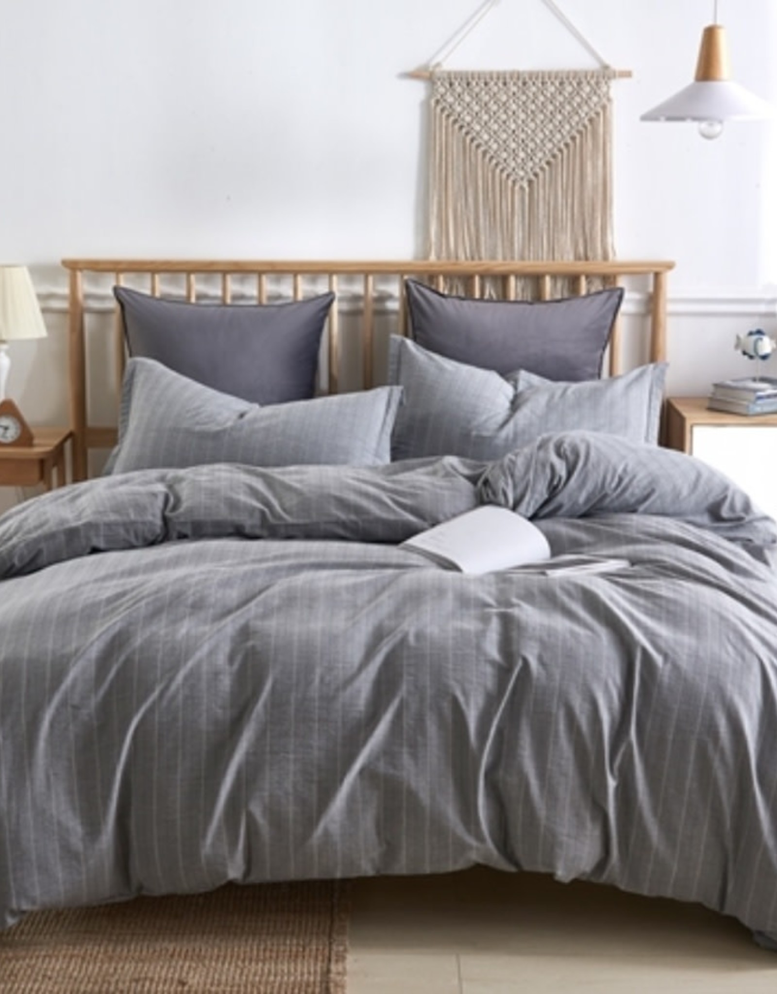 Daniadown Duvet Cover Daniadown Pinstripe Grey Queen w / shams