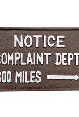 Signs NACH Cast Iron Complaint DepartmeNT