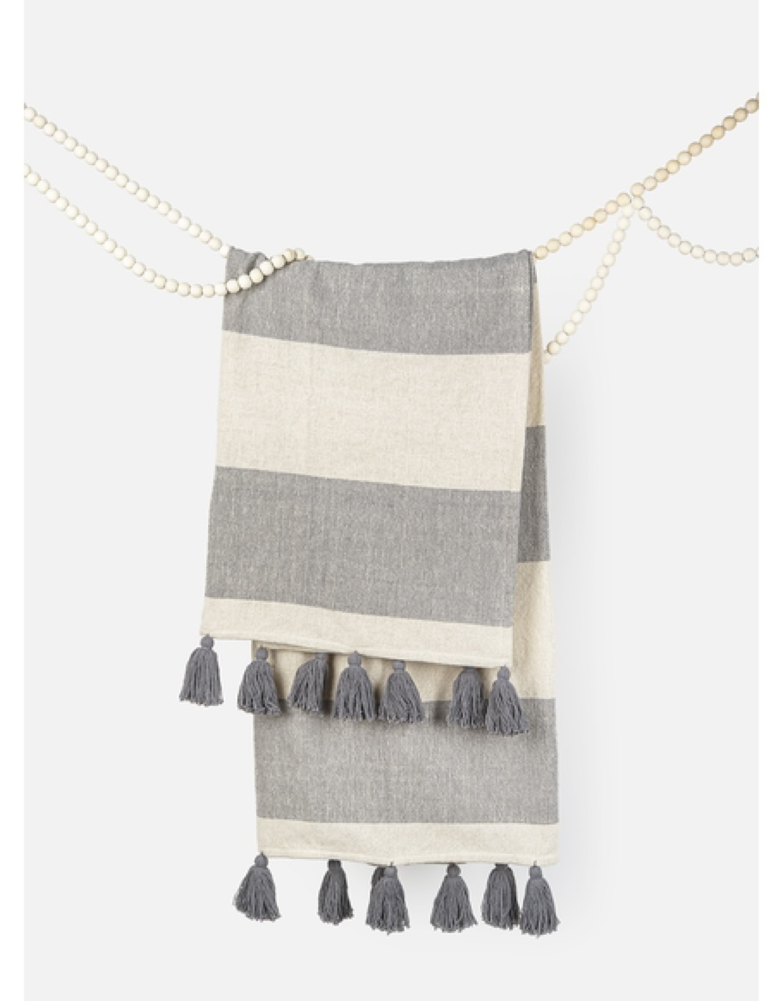 Throw Ganz Grey Stripe W/ Tassels CB176186